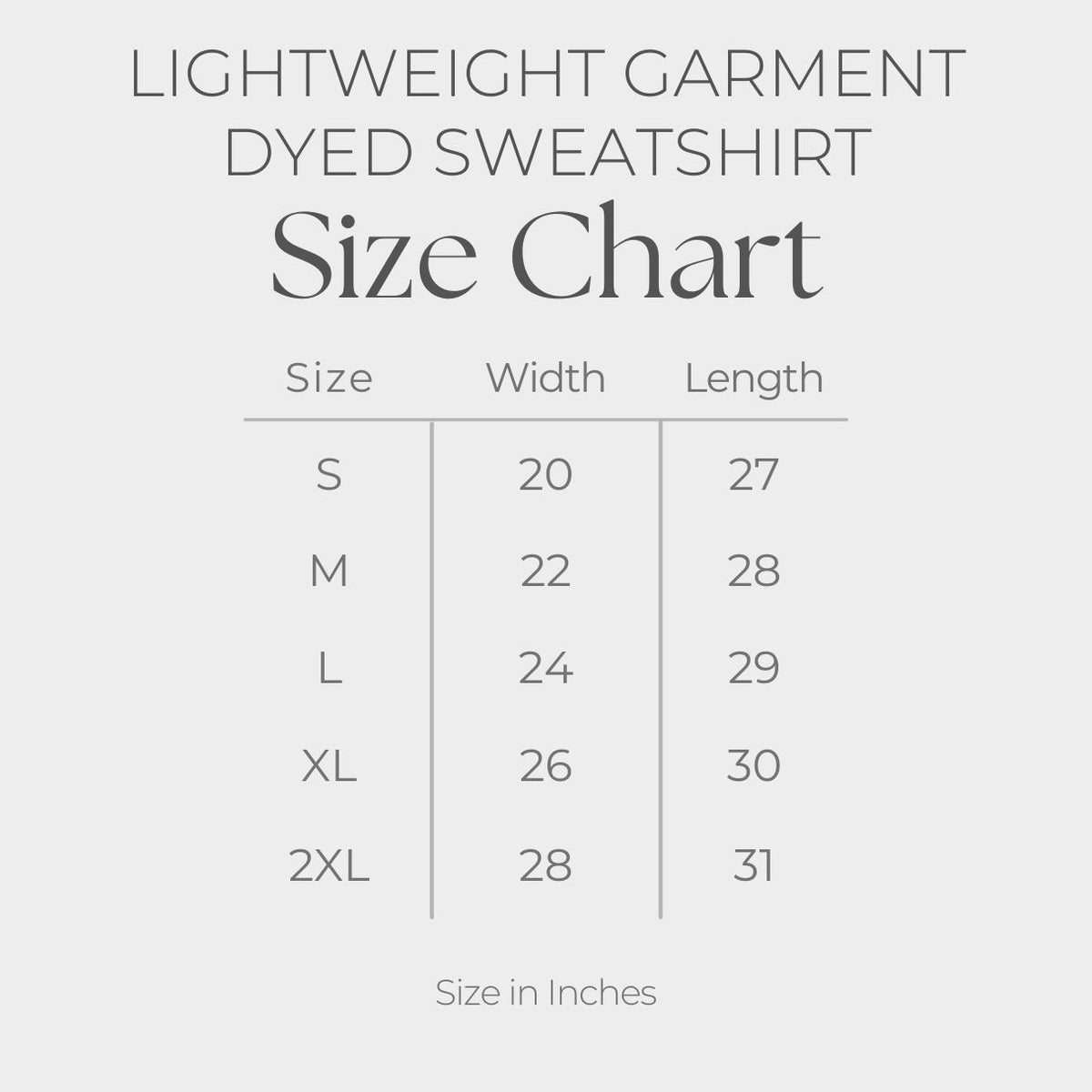 Women's Lightweight Garment Dyed Sweatshirt - size guide