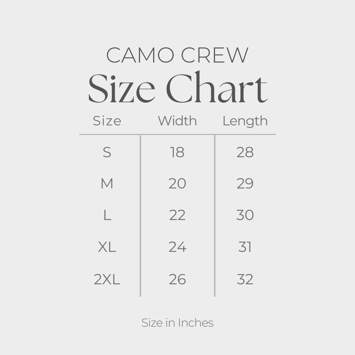 Women's Heavyweight Camo Tee - size guide