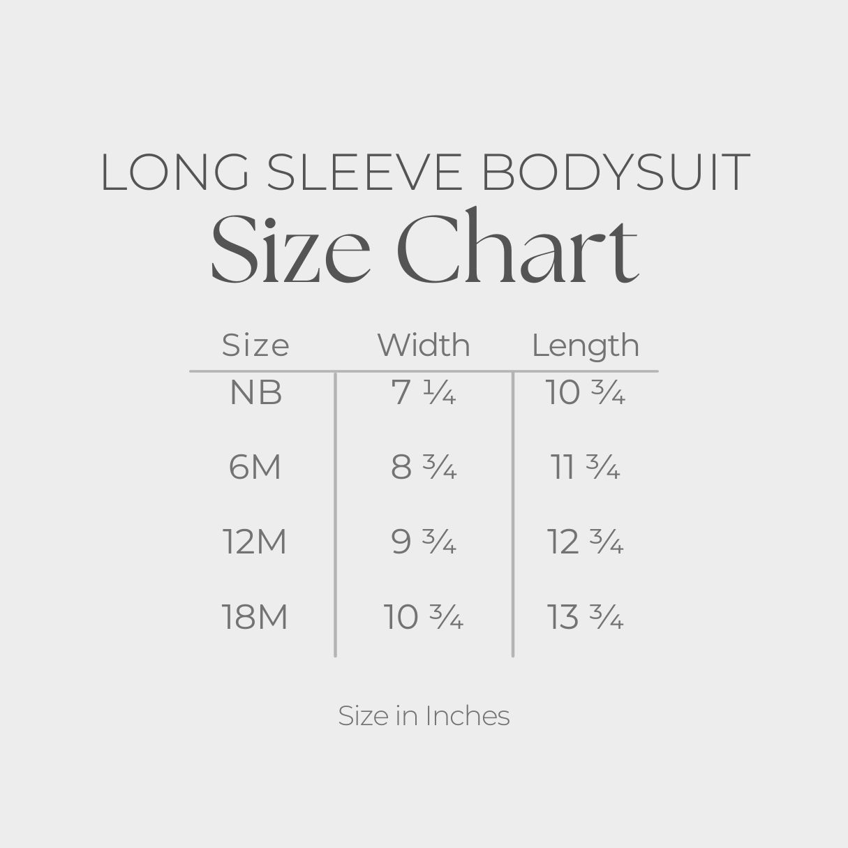 Infant Long Sleeve Bodysuit - size guide