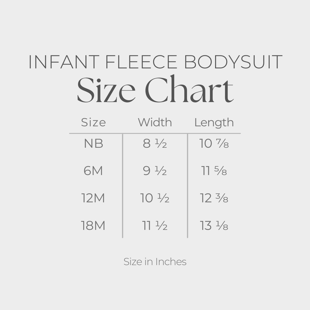 Infant Fleece BodySuit - size guide