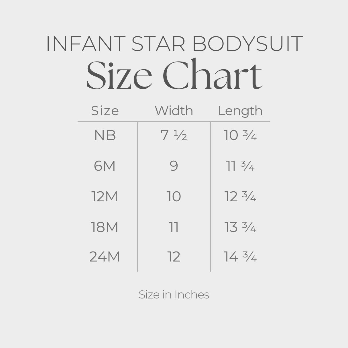 Baby Short Sleeve Star Bodysuit - size guide