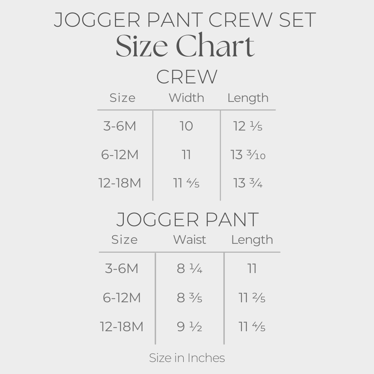 Infant Jogger Pant Crew Set - size guide