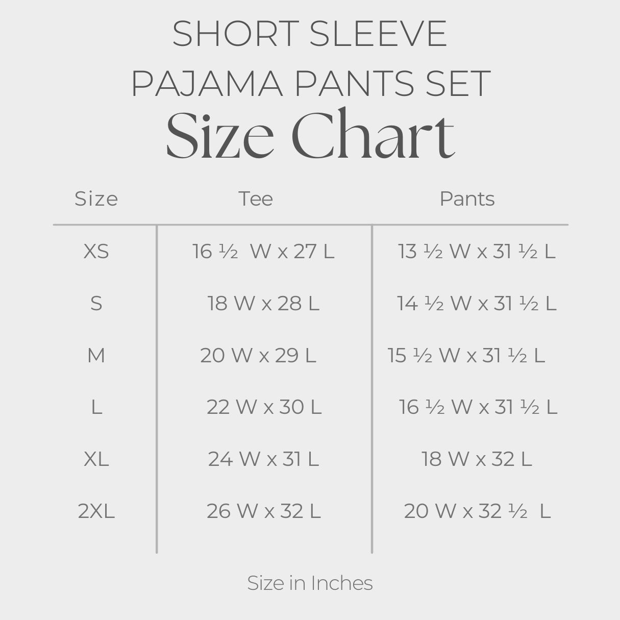Women's Plaid Pants and Tee Set  - size guide