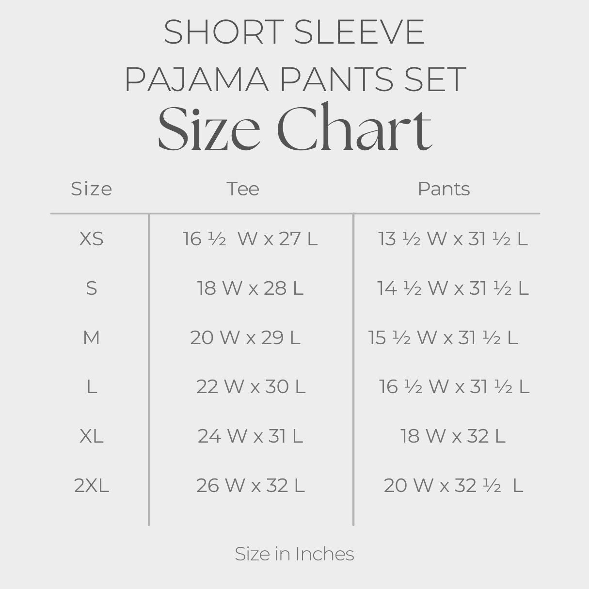 Women's Plaid Pants and Tee Set  - size guide
