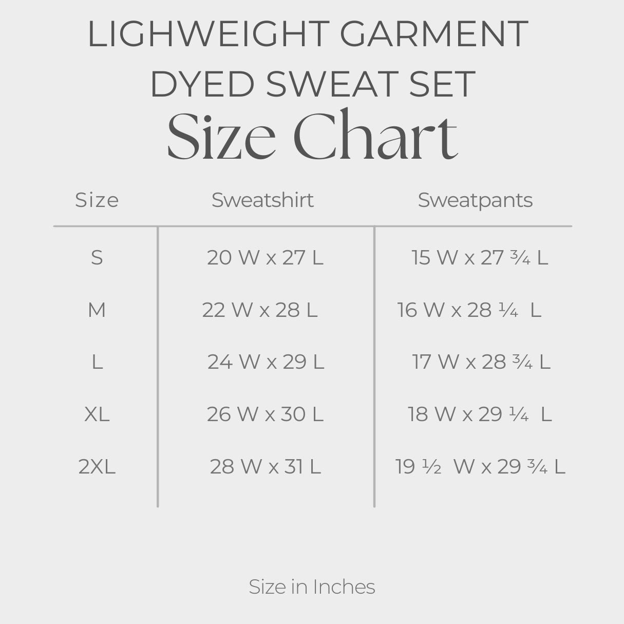 Women's Lightweight Garment Dyed Sweatpants Set - size guide