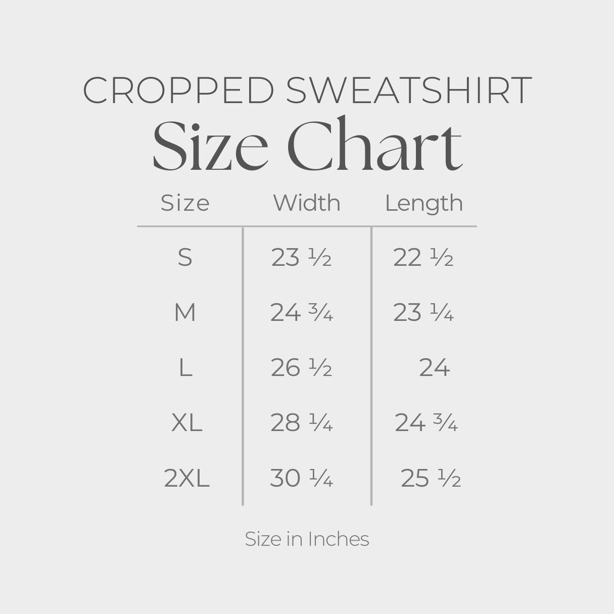 Women's Cropped Sweatshirt - size guide