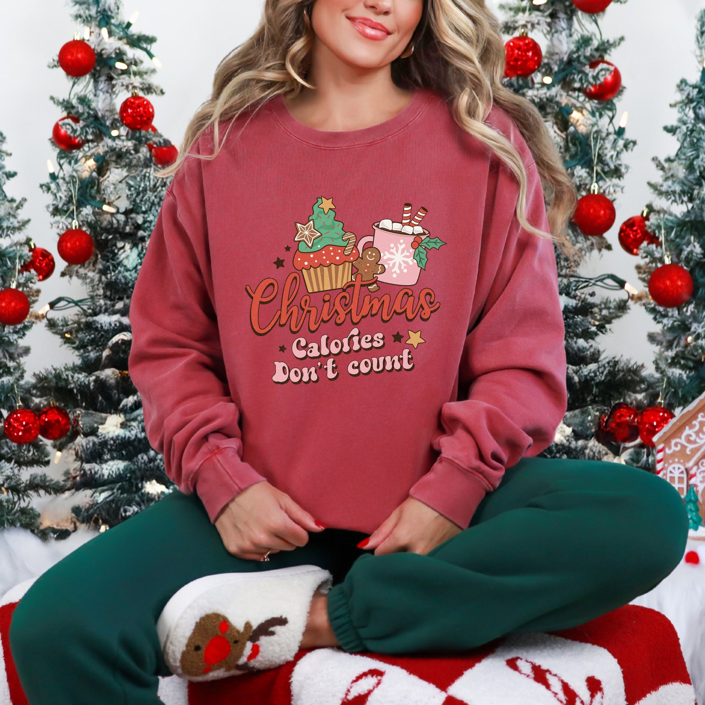 Christmas Calories Don't Count - Women's Garment Dyed Graphic Sweatshirt