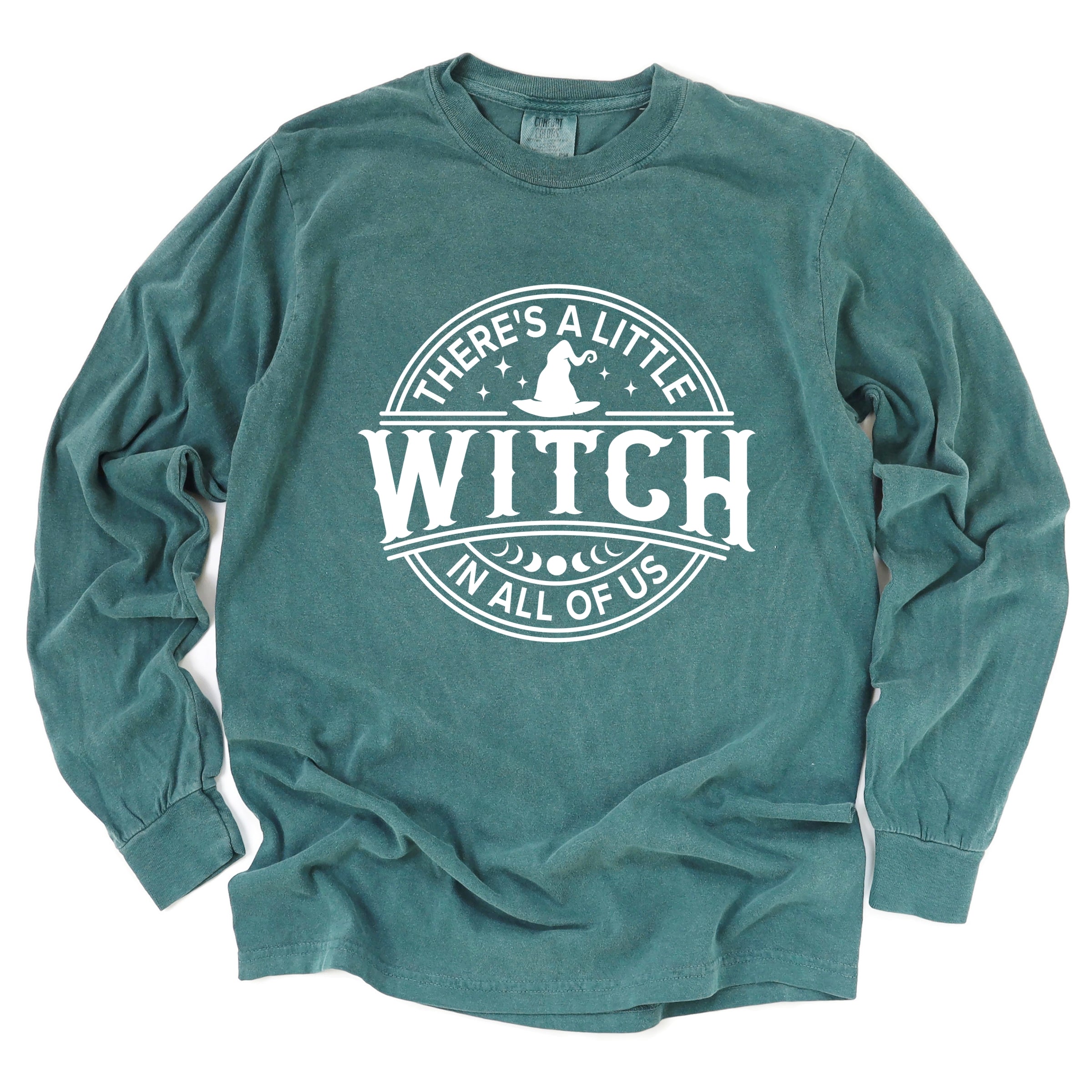 A Little Witch In All Of Us - Womens Garment Dyed Long Sleeve Graphic T-Shirt