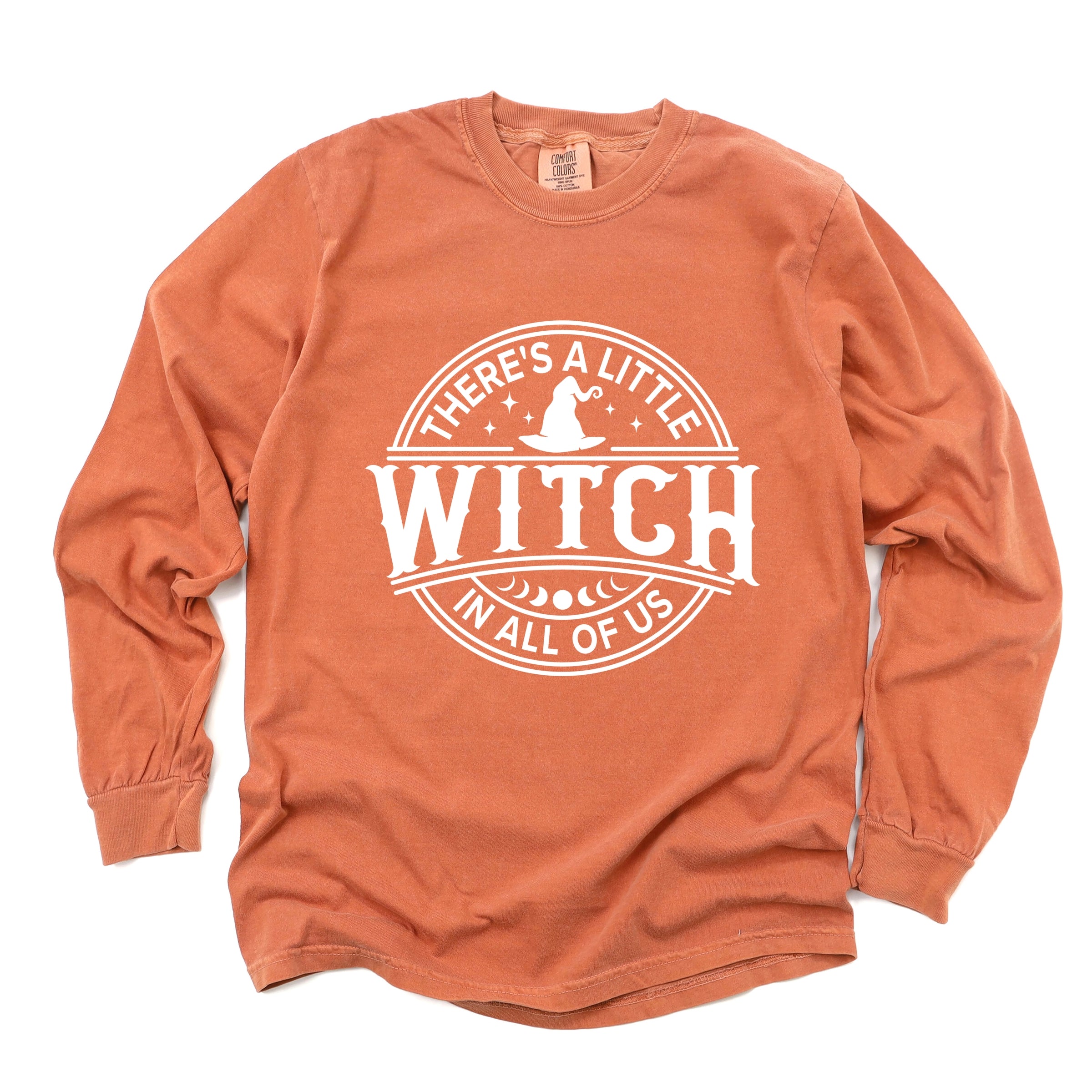 A Little Witch In All Of Us - Womens Garment Dyed Long Sleeve Graphic T-Shirt
