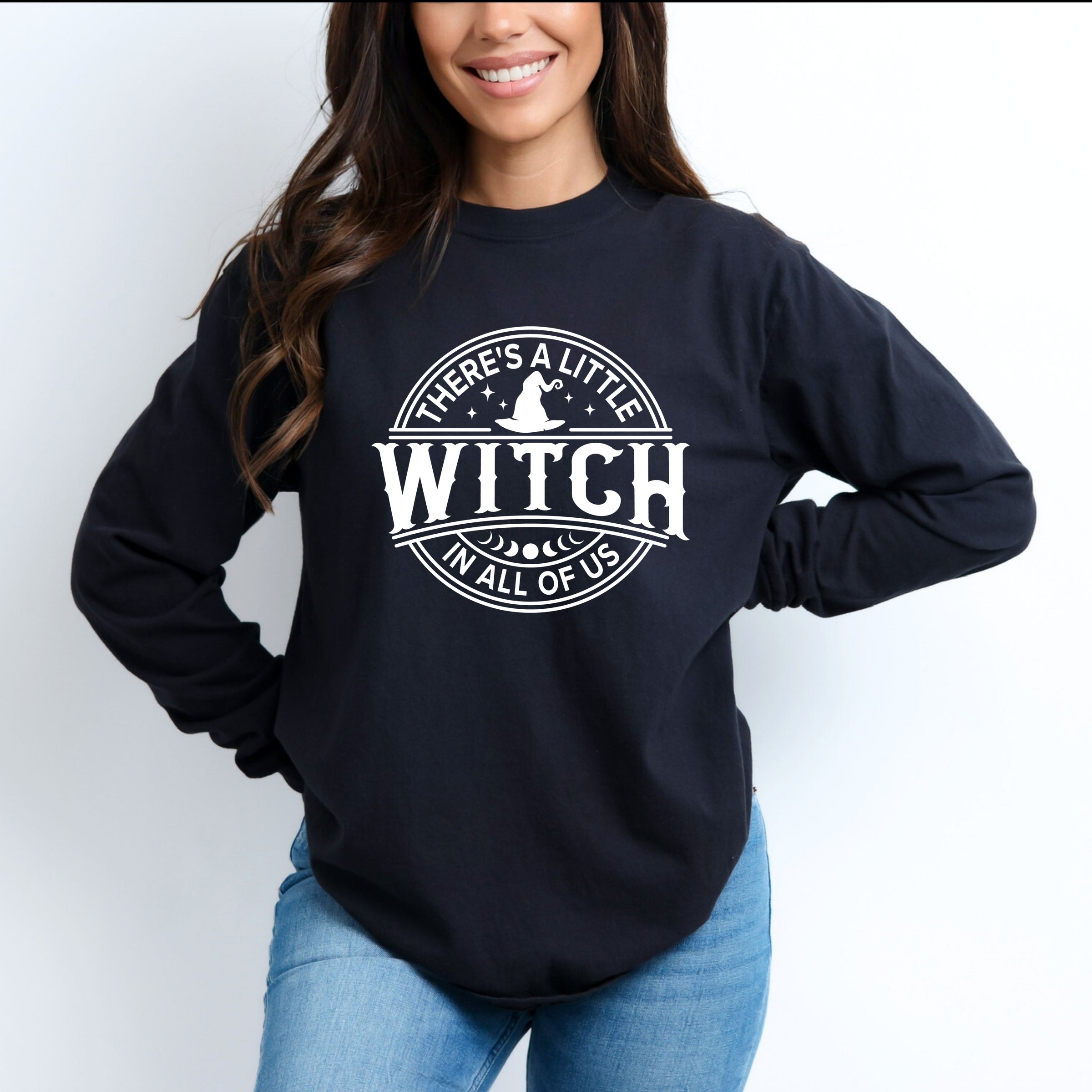 A Little Witch In All Of Us - Womens Garment Dyed Long Sleeve Graphic T-Shirt