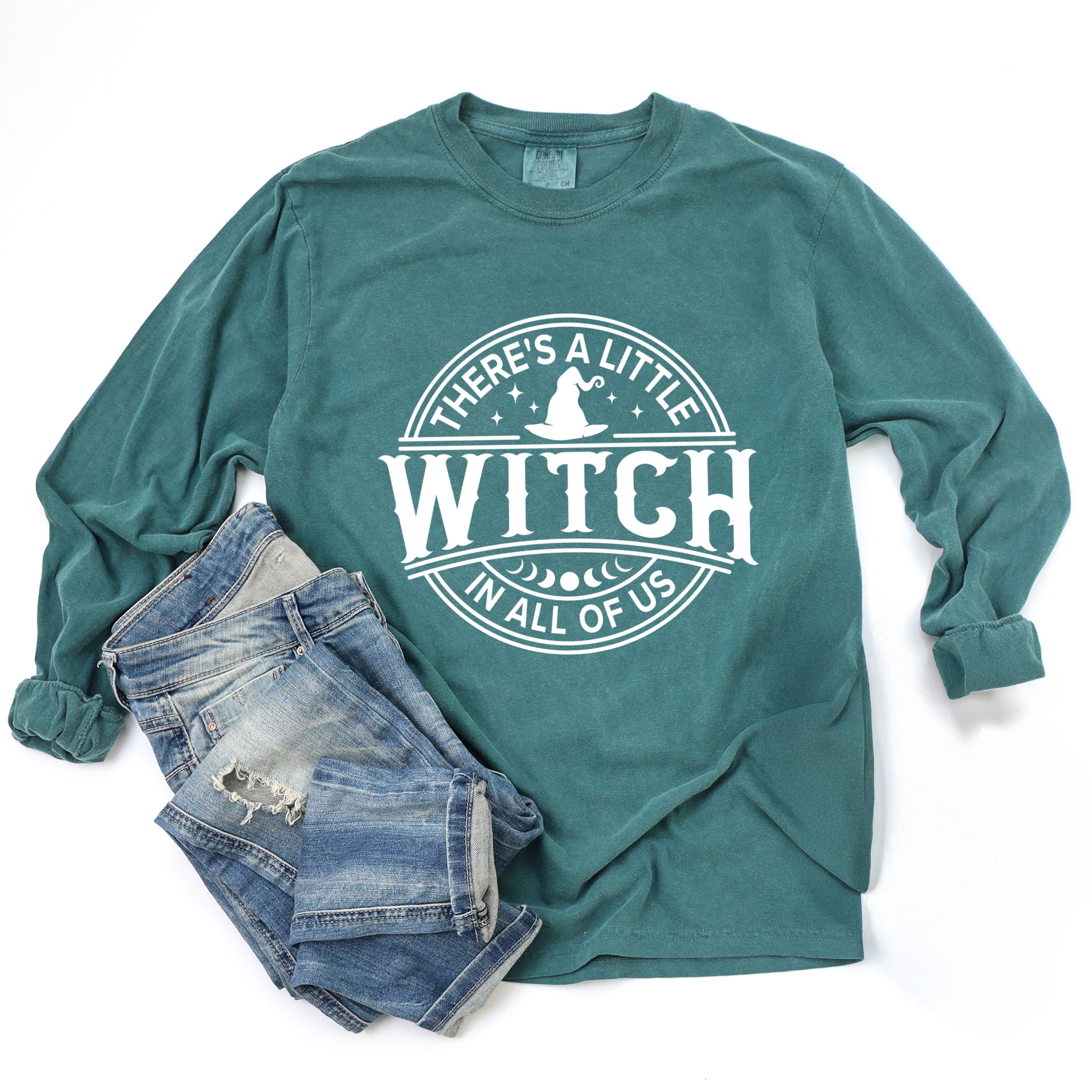 A Little Witch In All Of Us - Womens Garment Dyed Long Sleeve Graphic T-Shirt