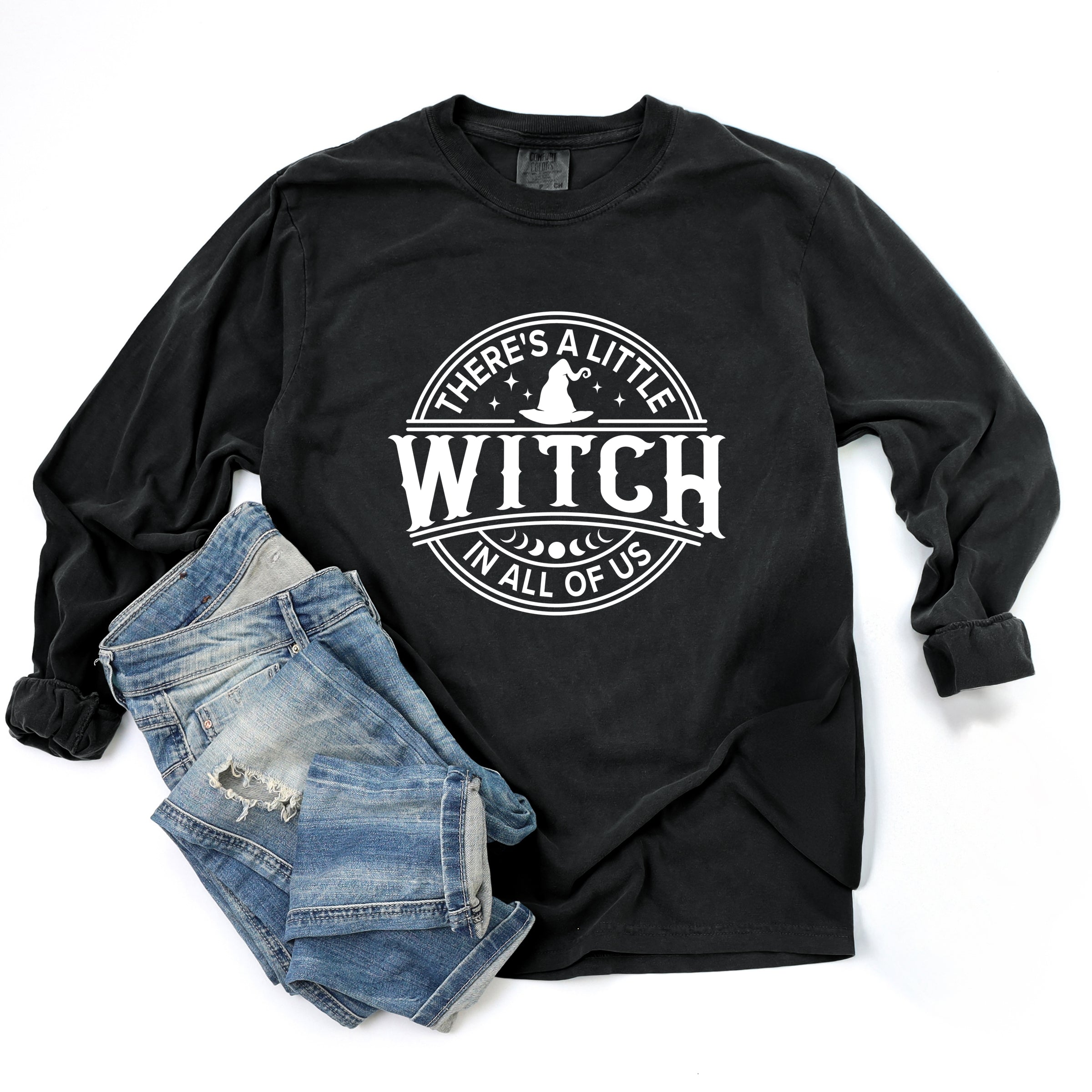A Little Witch In All Of Us - Womens Garment Dyed Long Sleeve Graphic T-Shirt