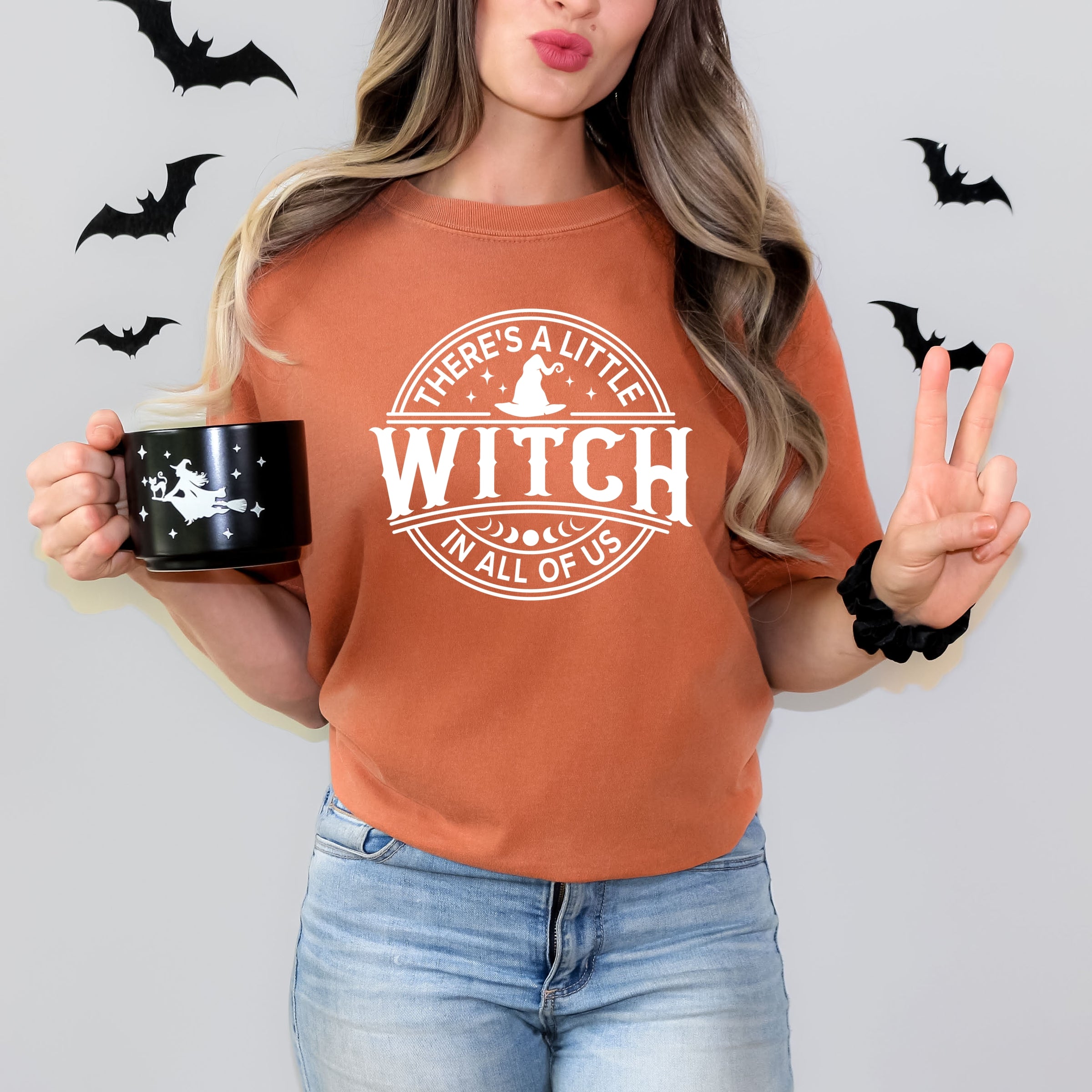 A Little Witch In All Of Us - Womens Garment Dyed Graphic T-Shirt