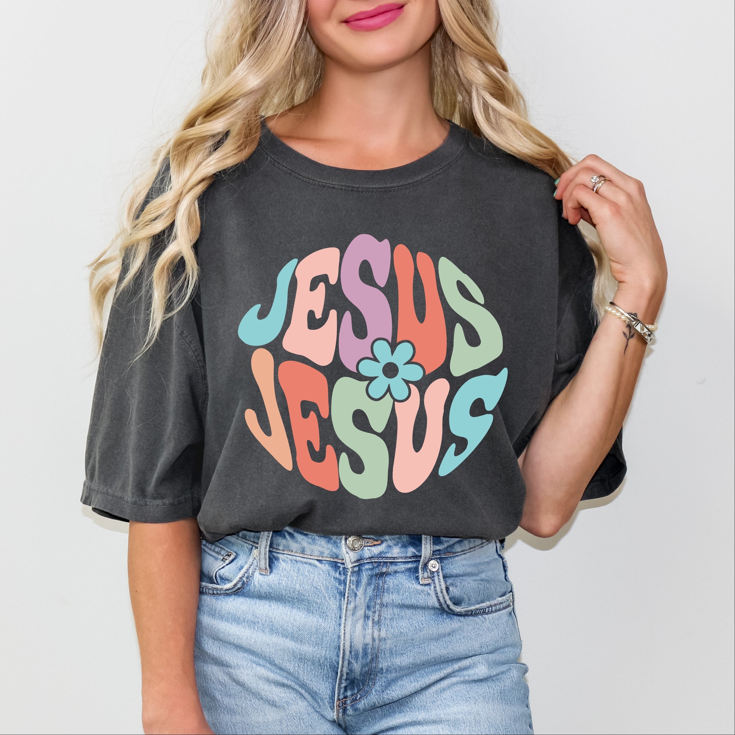 Jesus Flowers - Women's Garment Dyed Graphic T-Shirt