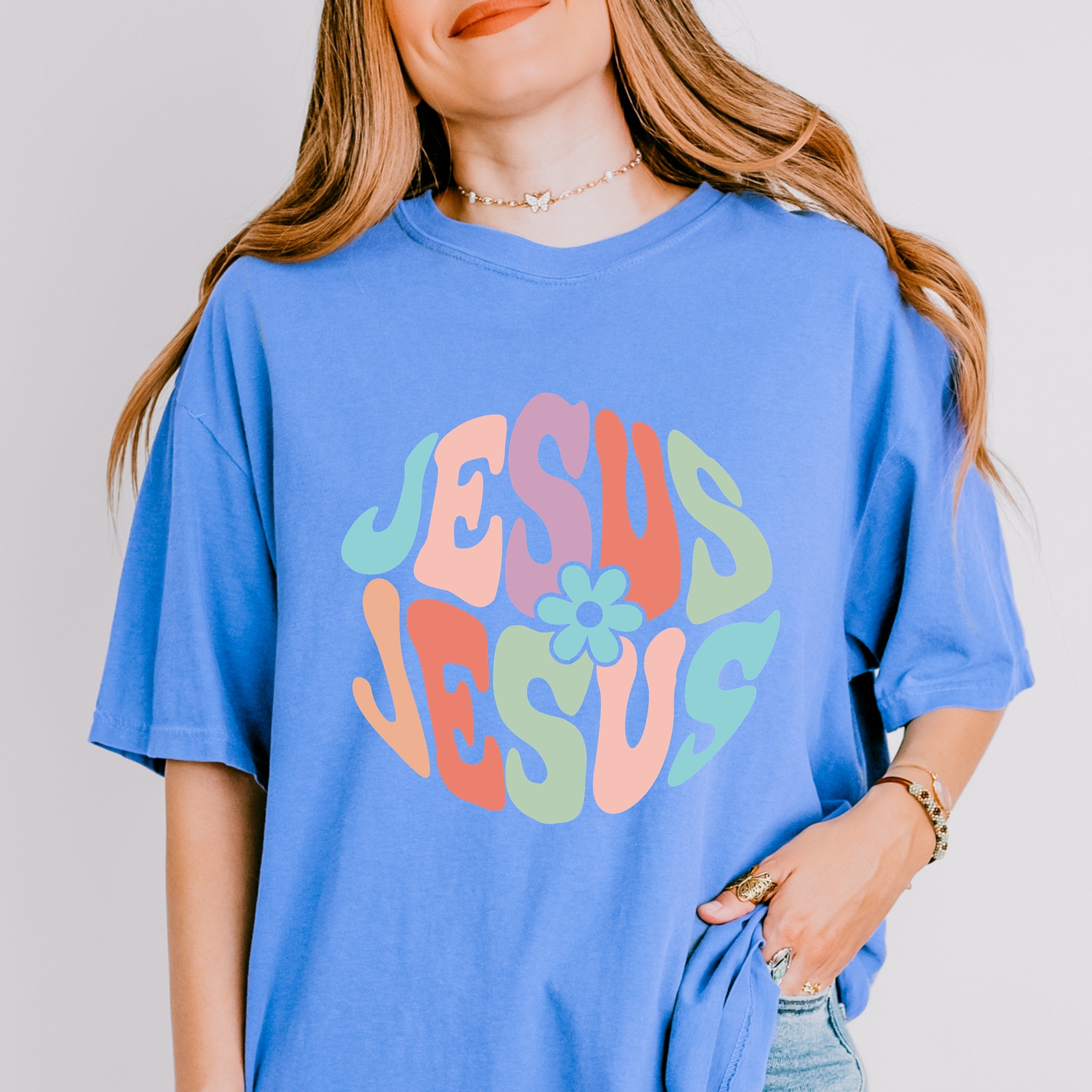 Jesus Flowers - Women's Garment Dyed Graphic T-Shirt