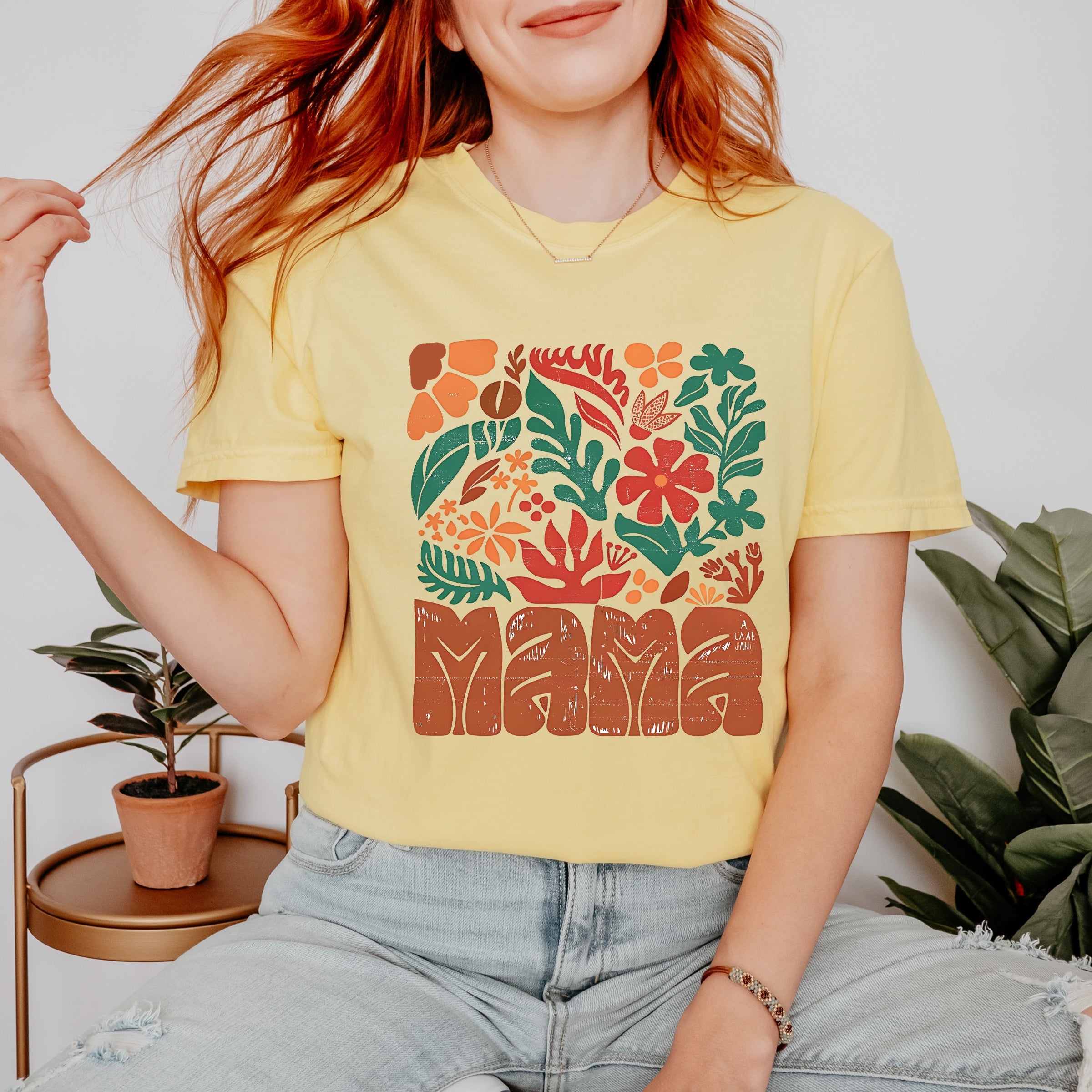 Mama Fall Floral - Women's Garment Dyed Graphic T-Shirt