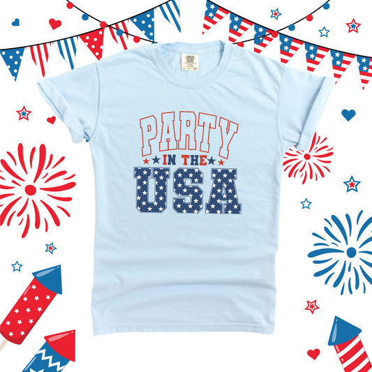 Retro Party In The USA Stars | Garment Dyed Short Sleeve Tee