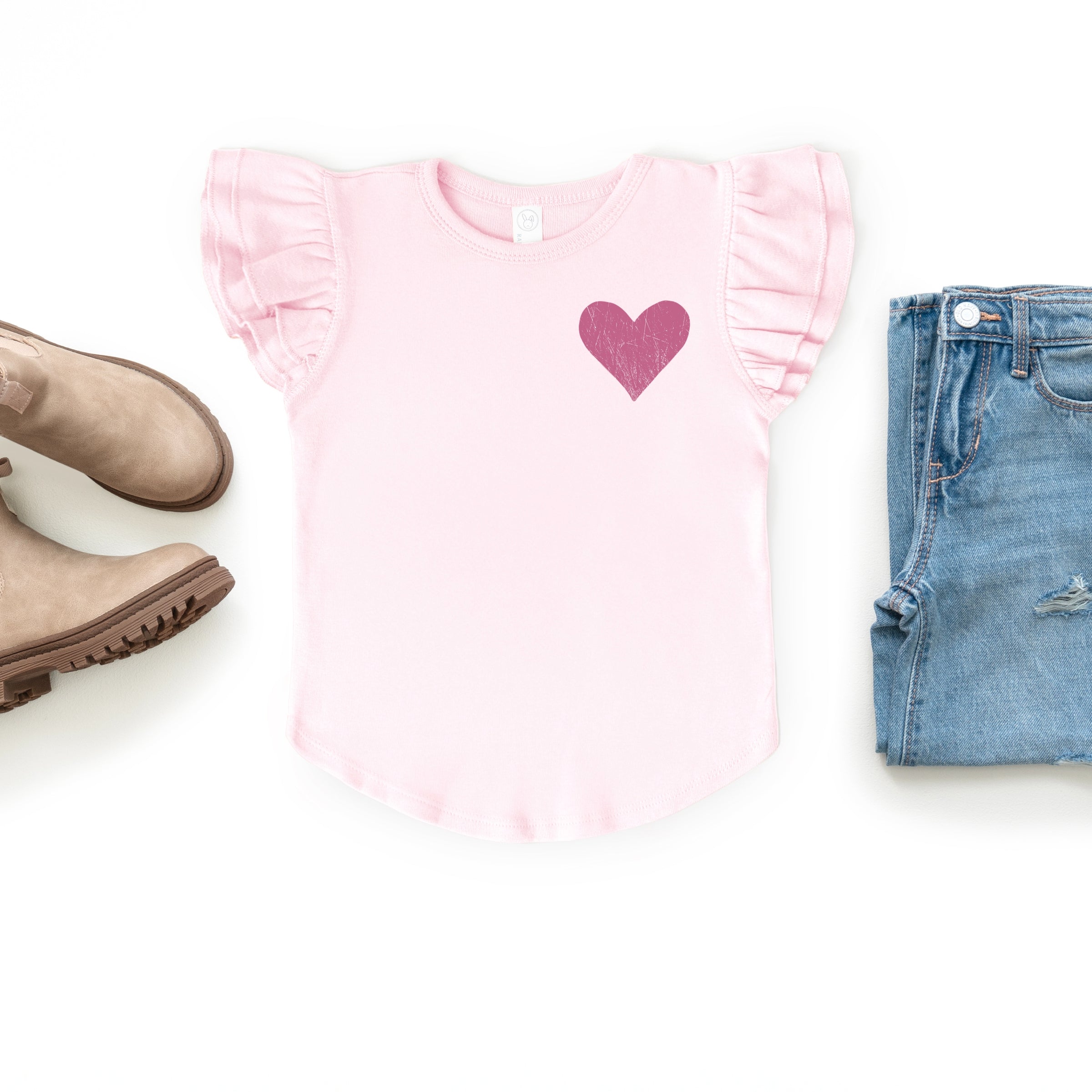 February Fourteenth Front And Back - Flutter Sleeve Graphic T-Shirt