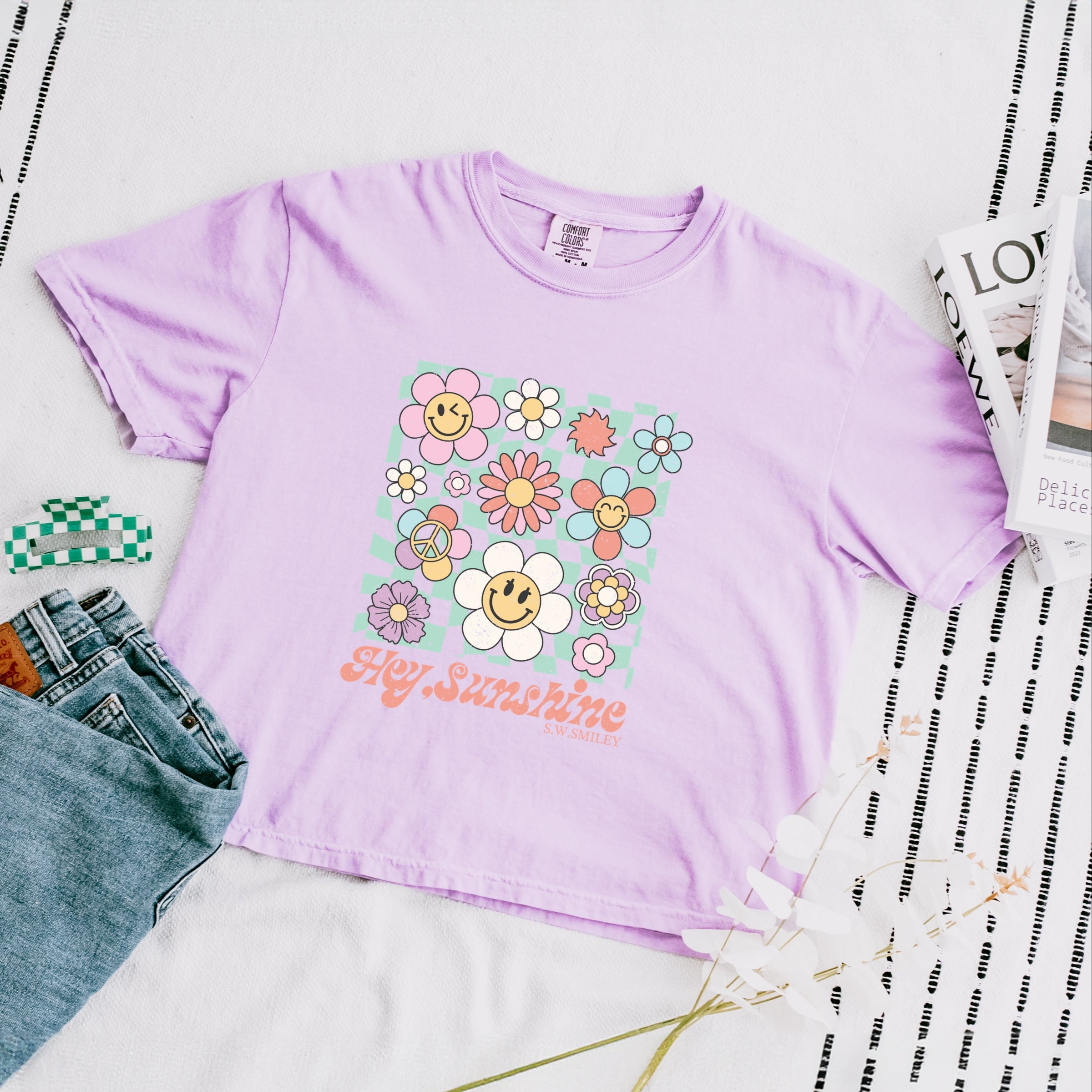 S.W.Smiley Hey Sunshine Flowers - Womens Boxy Crop Top