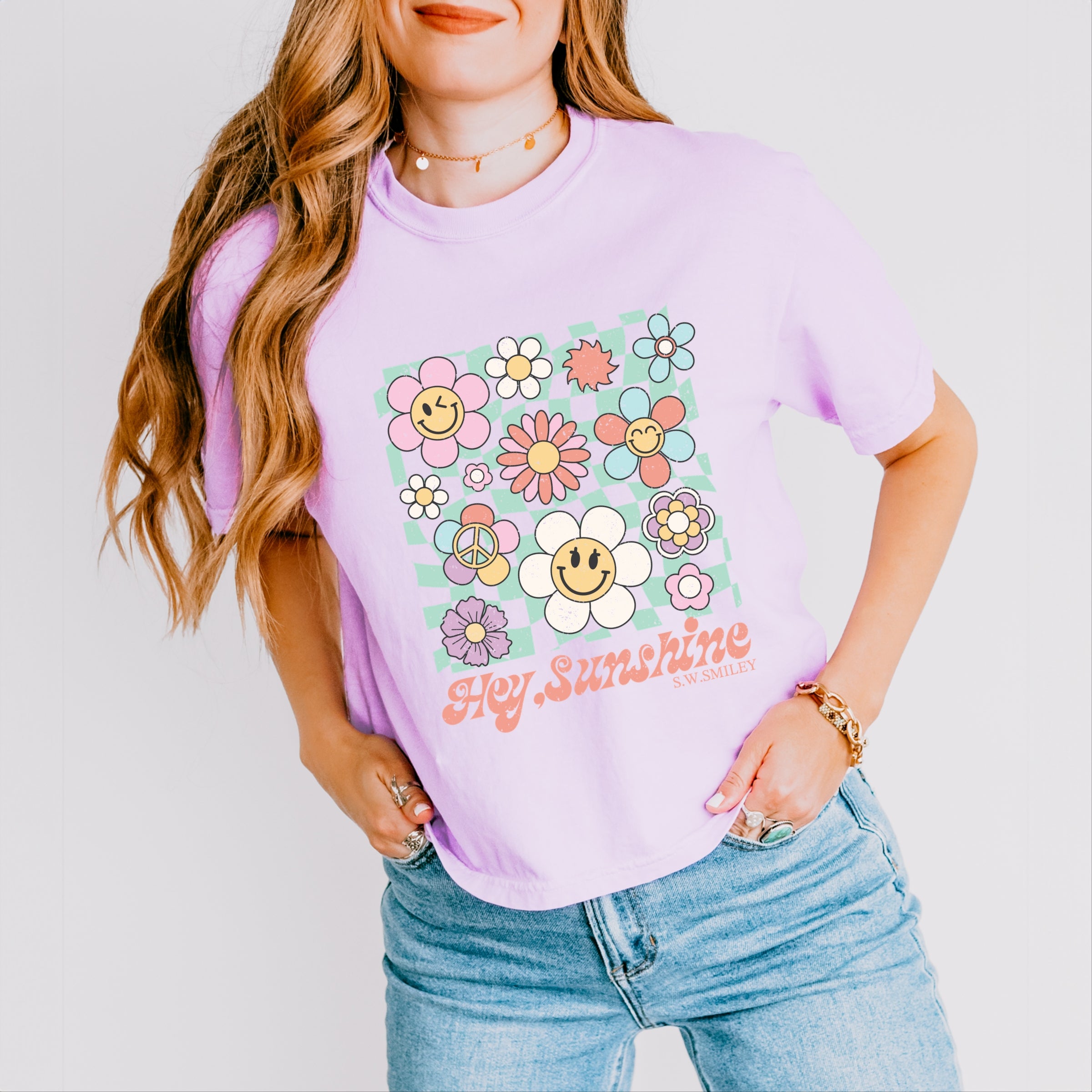 S.W.Smiley Hey Sunshine Flowers - Womens Boxy Crop Top