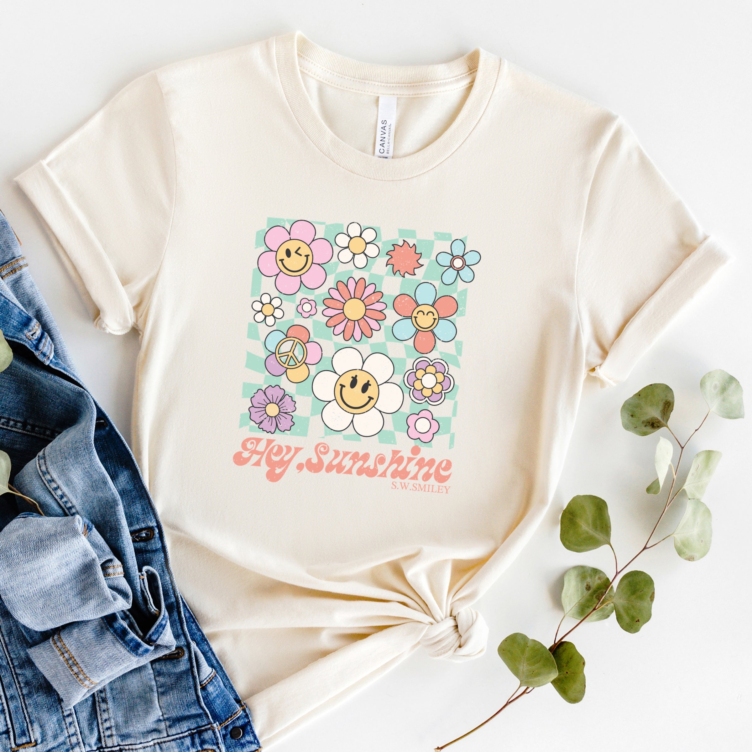 S.W.Smiley Hey Sunshine Flowers - Womens Short Sleeve Tee