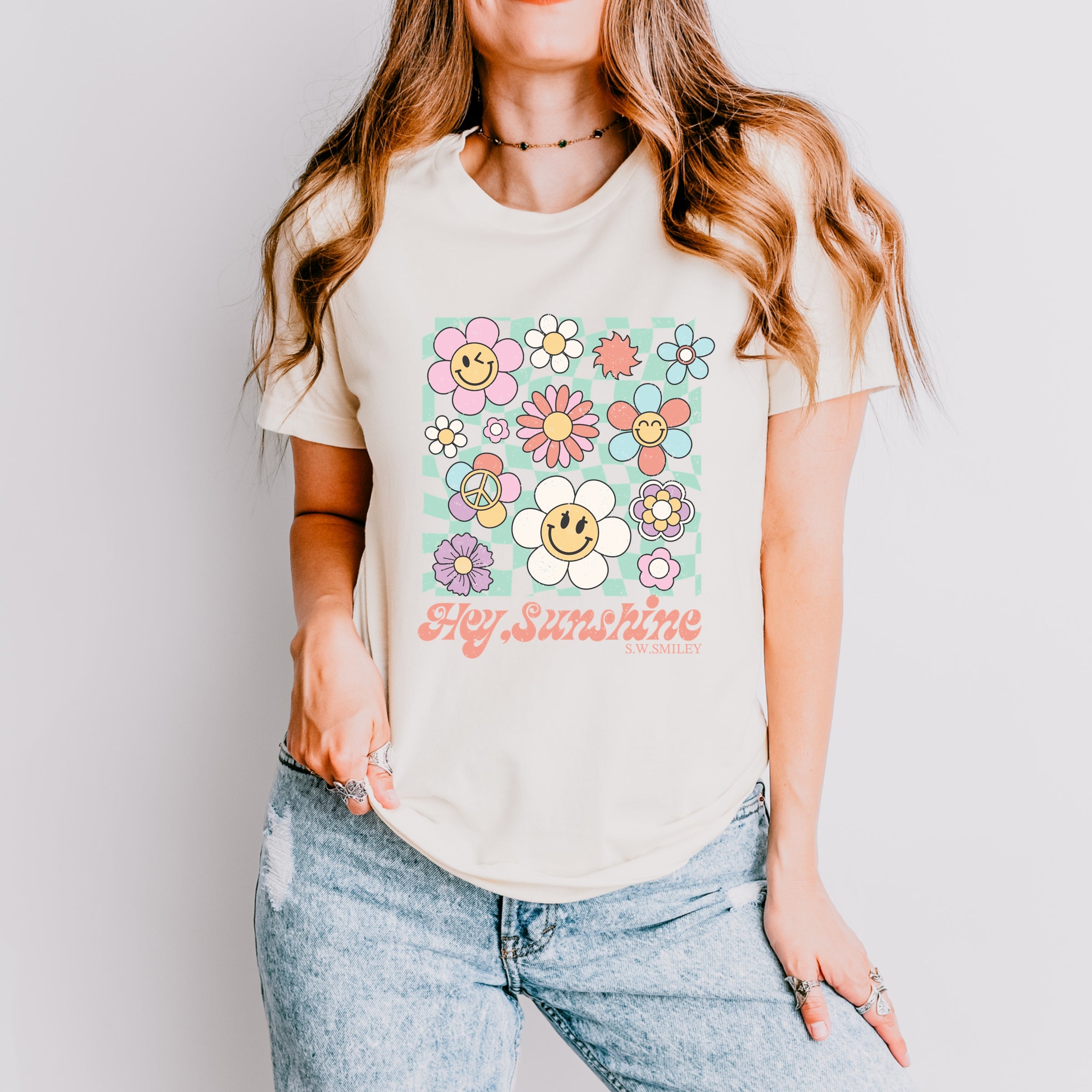 S.W.Smiley Hey Sunshine Flowers - Womens Short Sleeve Tee