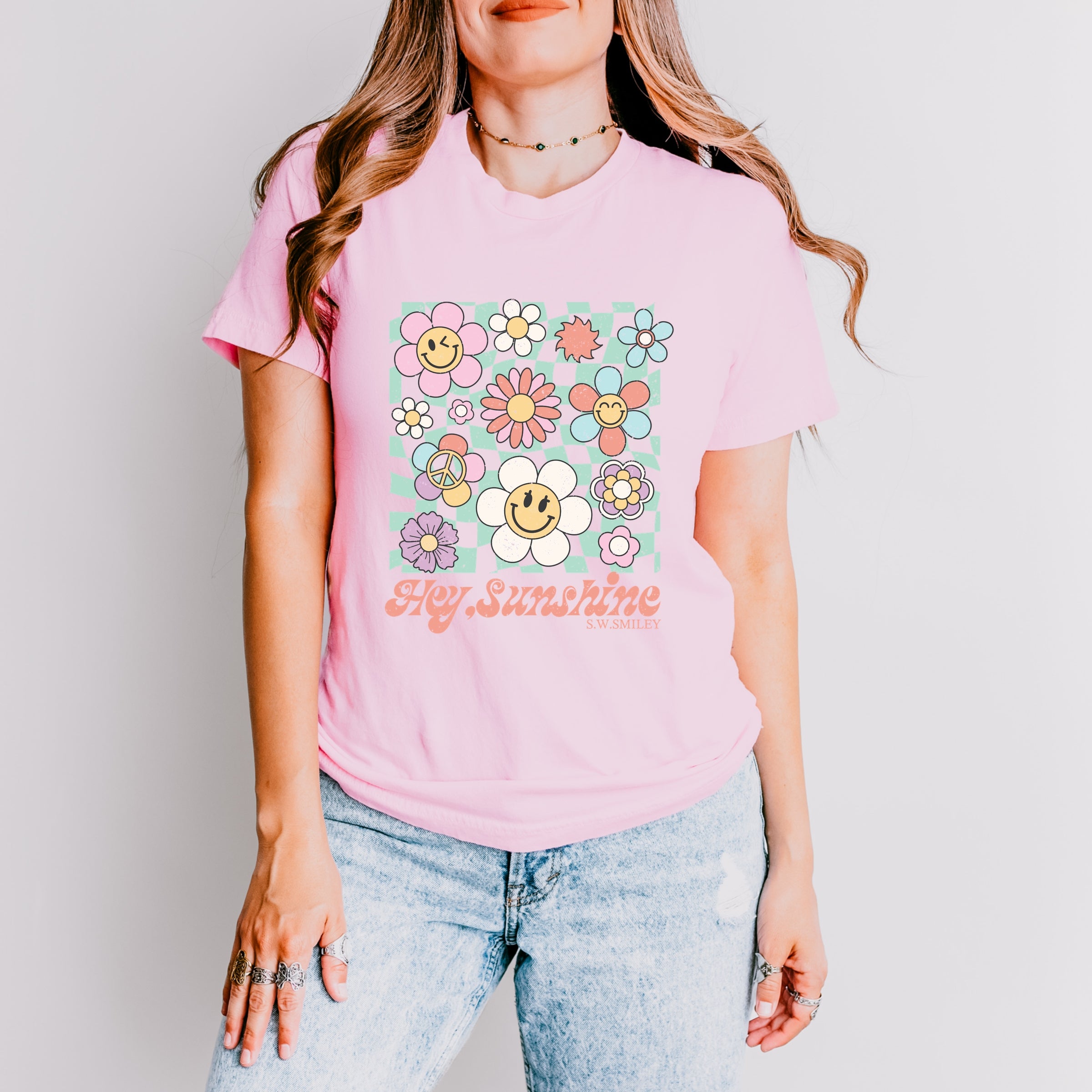 S.W.Smiley Hey Sunshine Flowers - Womens Short Sleeve Tee