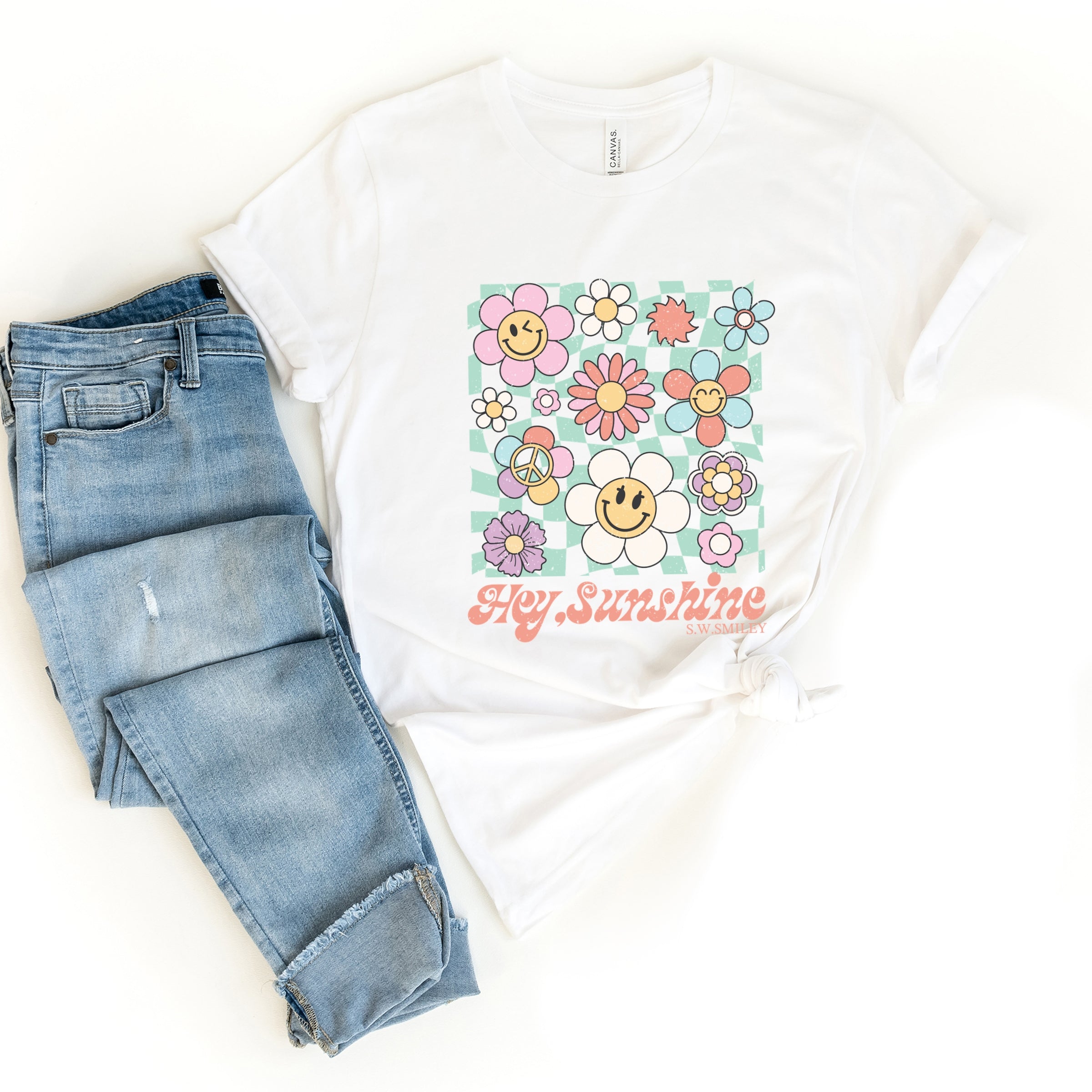 S.W.Smiley Hey Sunshine Flowers - Womens Short Sleeve Tee