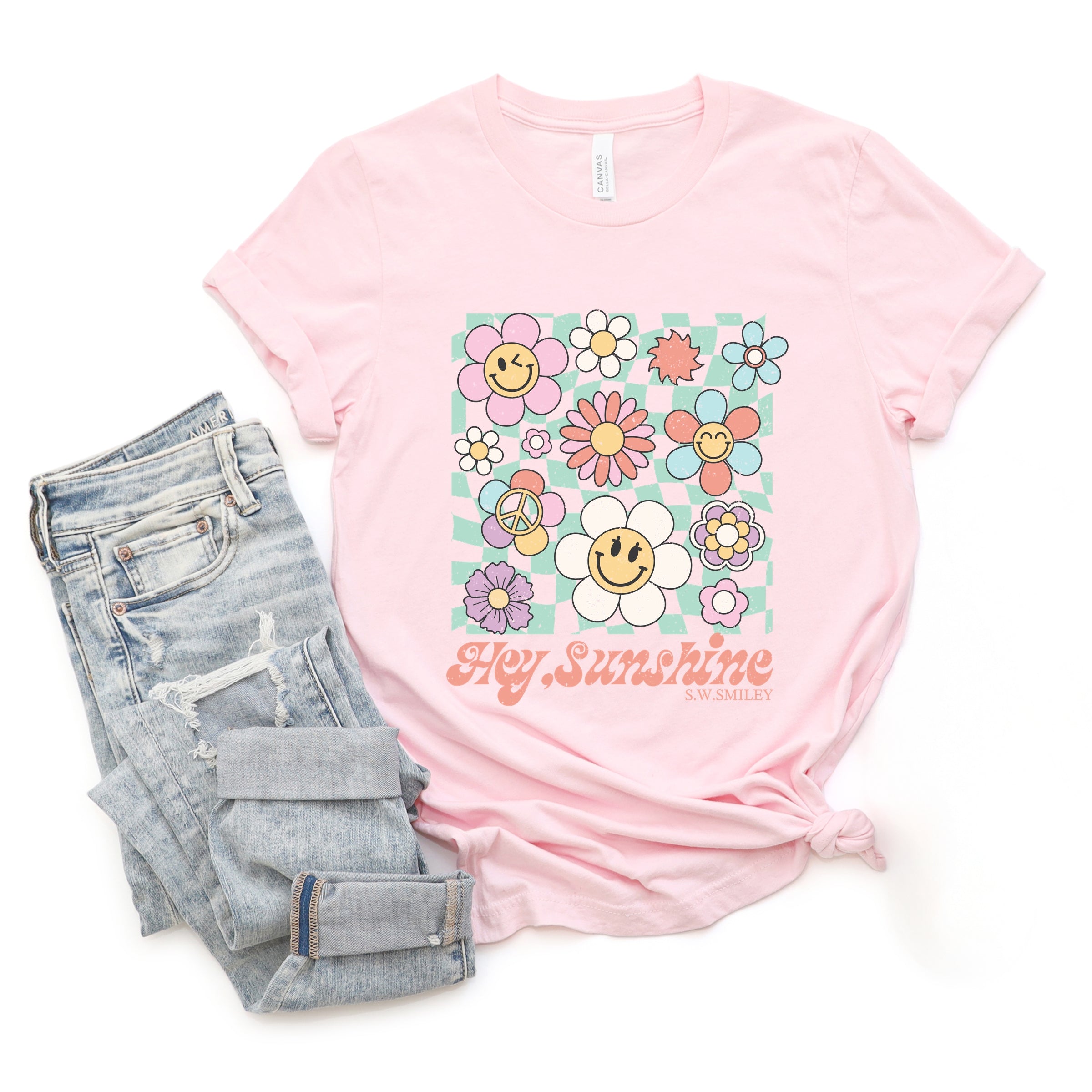 S.W.Smiley Hey Sunshine Flowers - Womens Short Sleeve Tee
