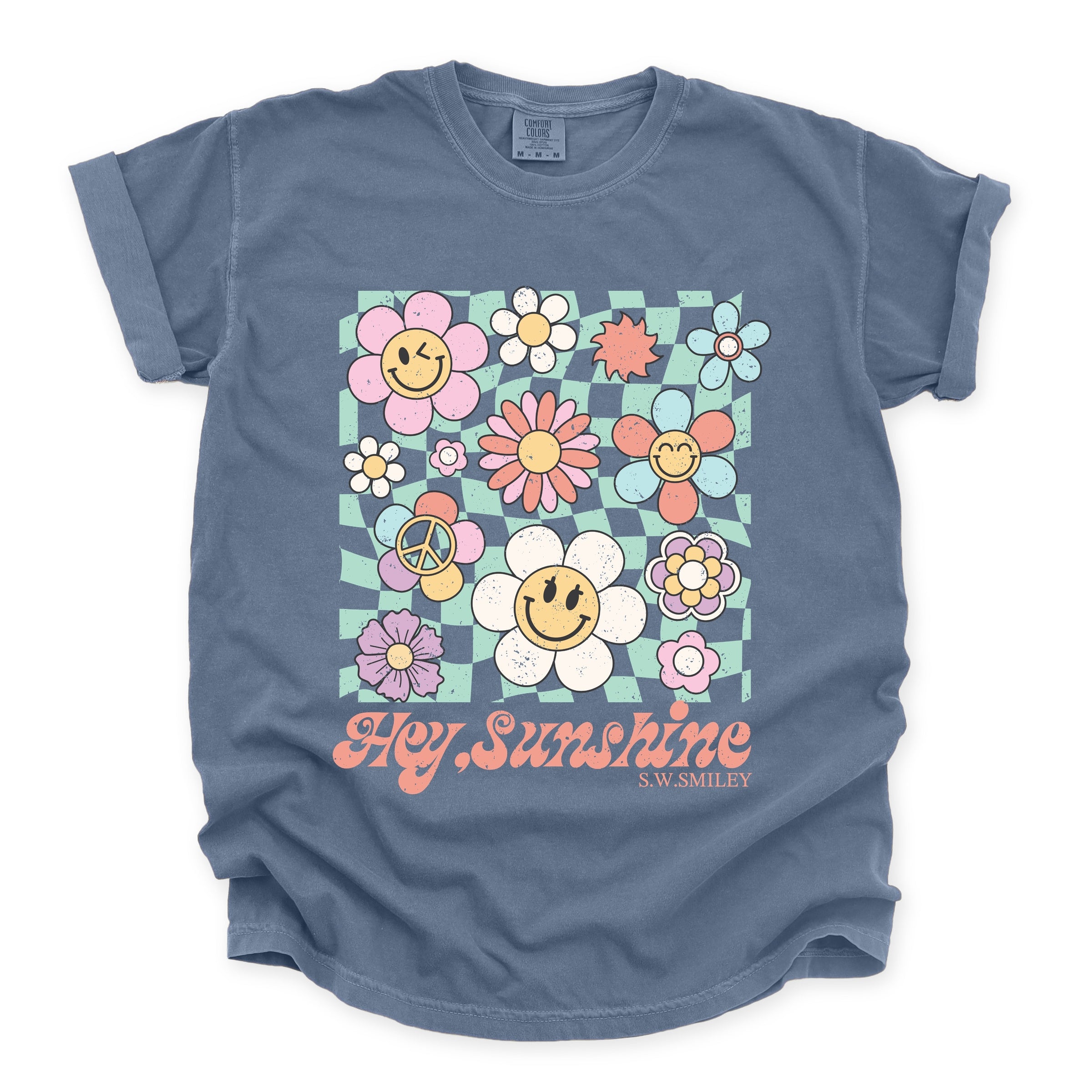 S.W.Smiley Hey Sunshine Flowers - Womens Garment Dyed Tee