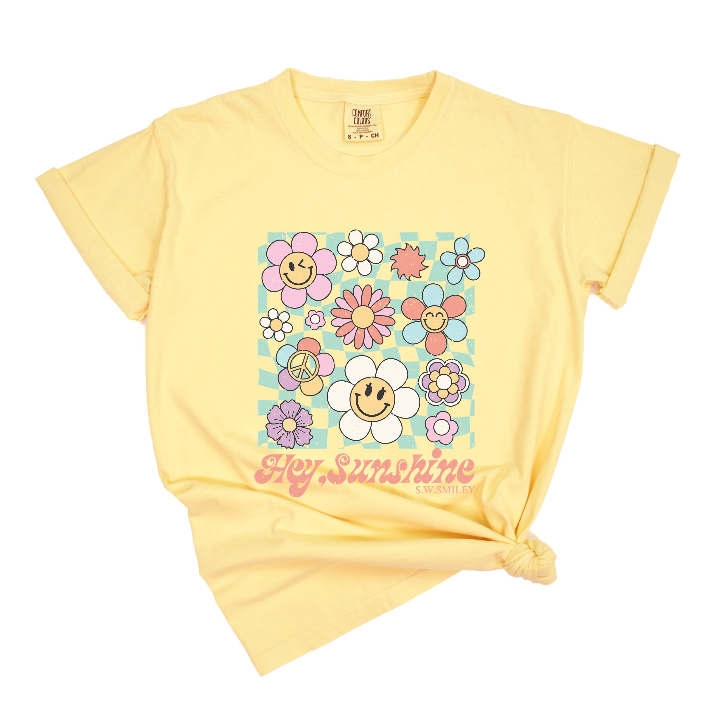 S.W.Smiley Hey Sunshine Flowers - Womens Garment Dyed Tee