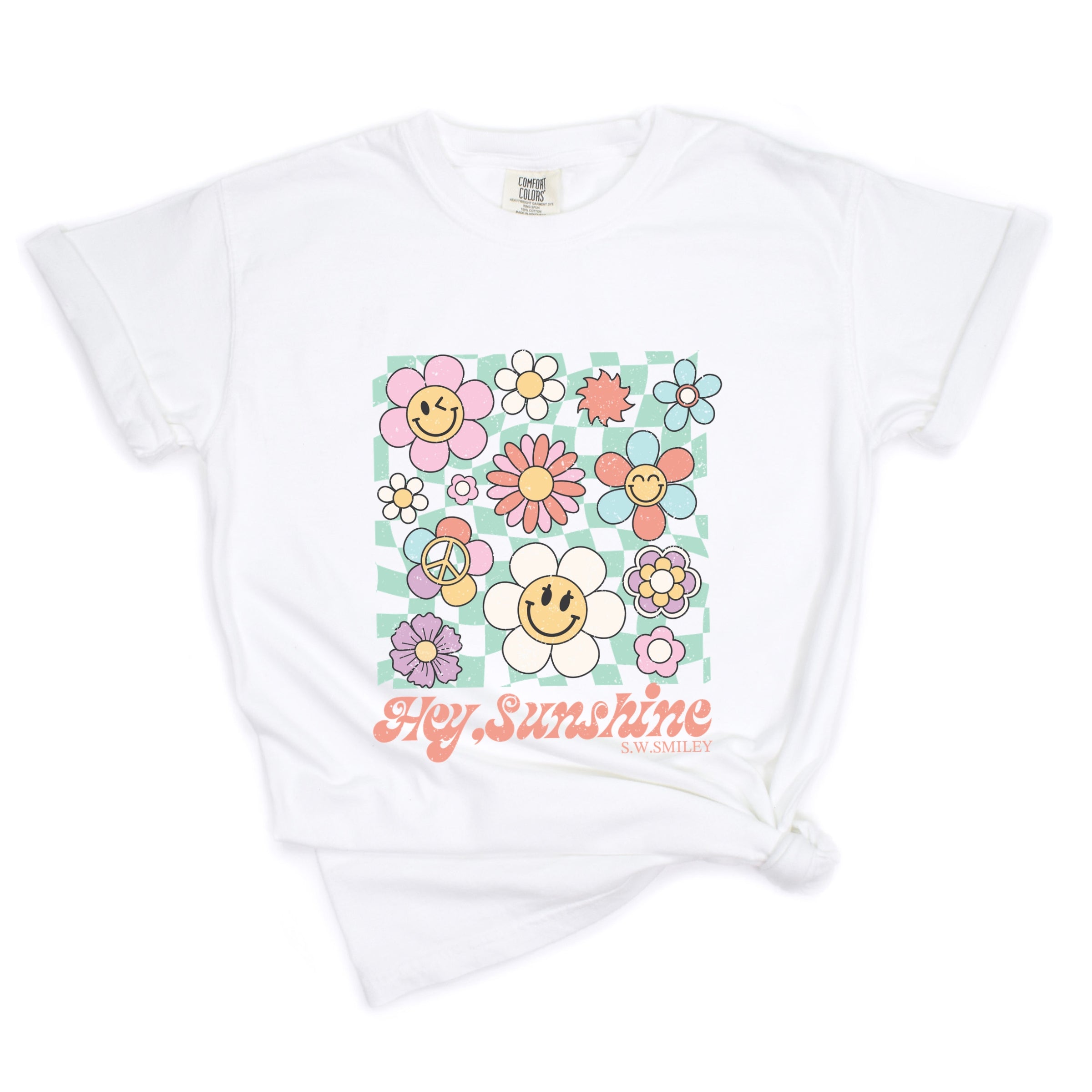 S.W.Smiley Hey Sunshine Flowers - Womens Garment Dyed Tee