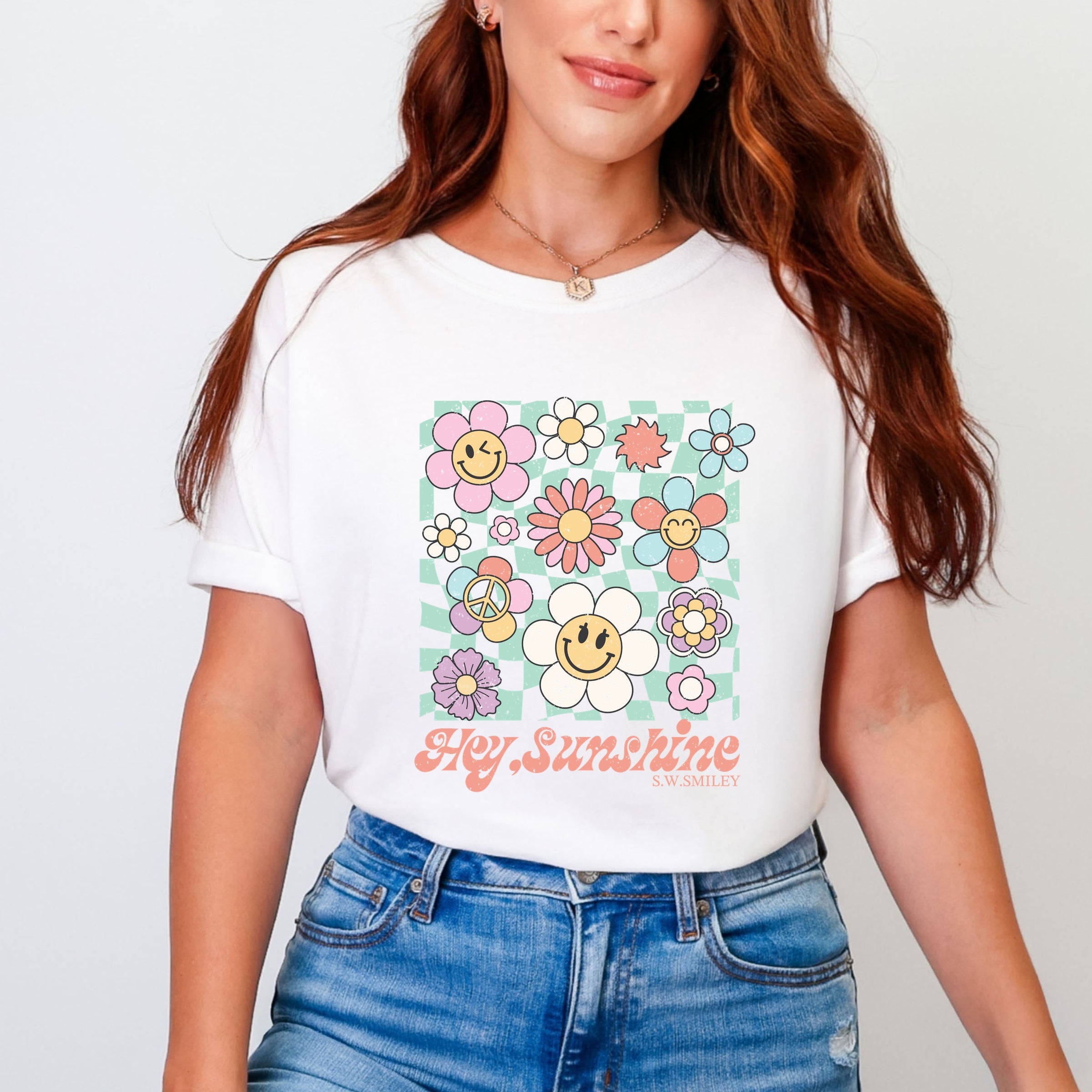 S.W.Smiley Hey Sunshine Flowers - Womens Garment Dyed Tee