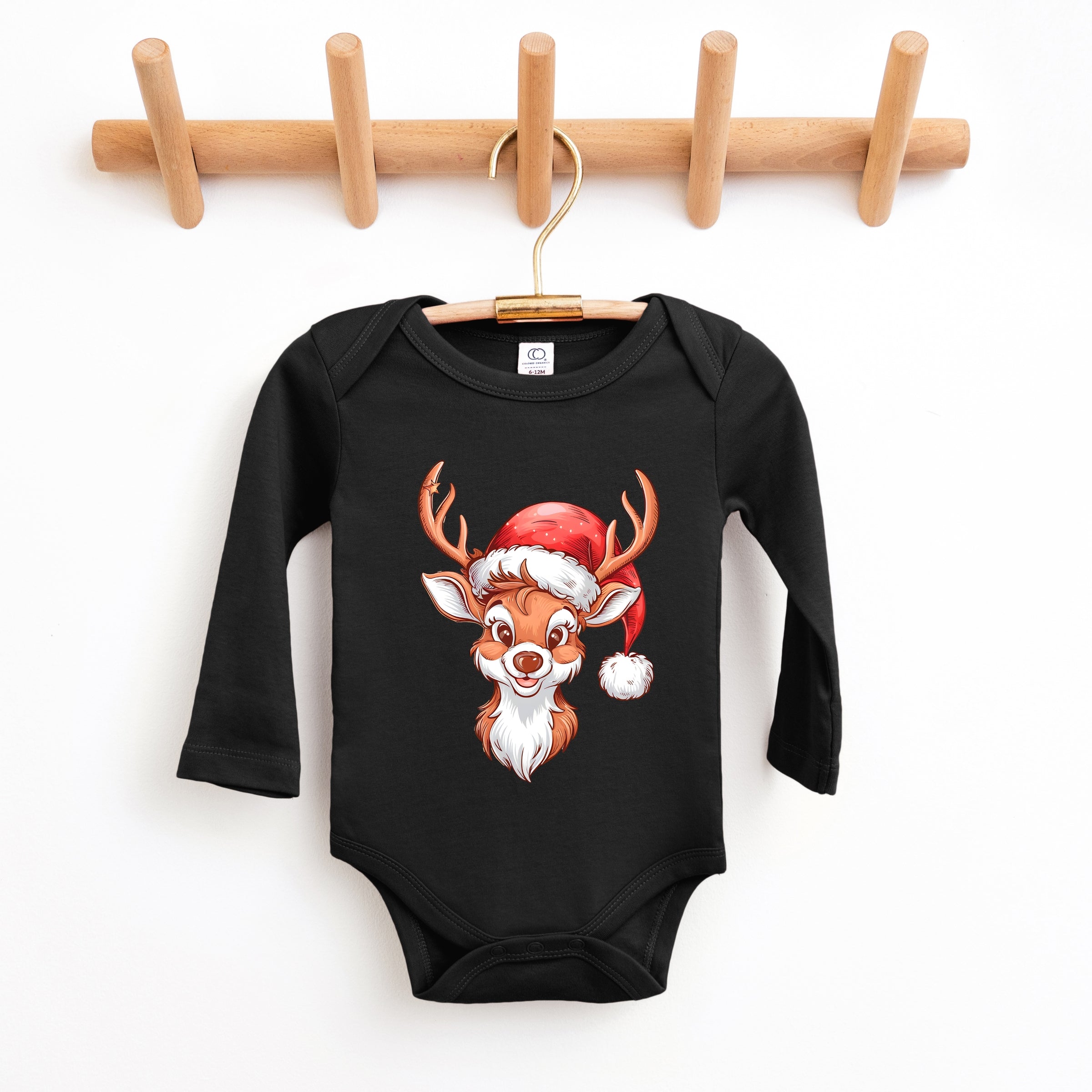 Cute Reindeer Head - Baby Long Sleeve Bodysuit
