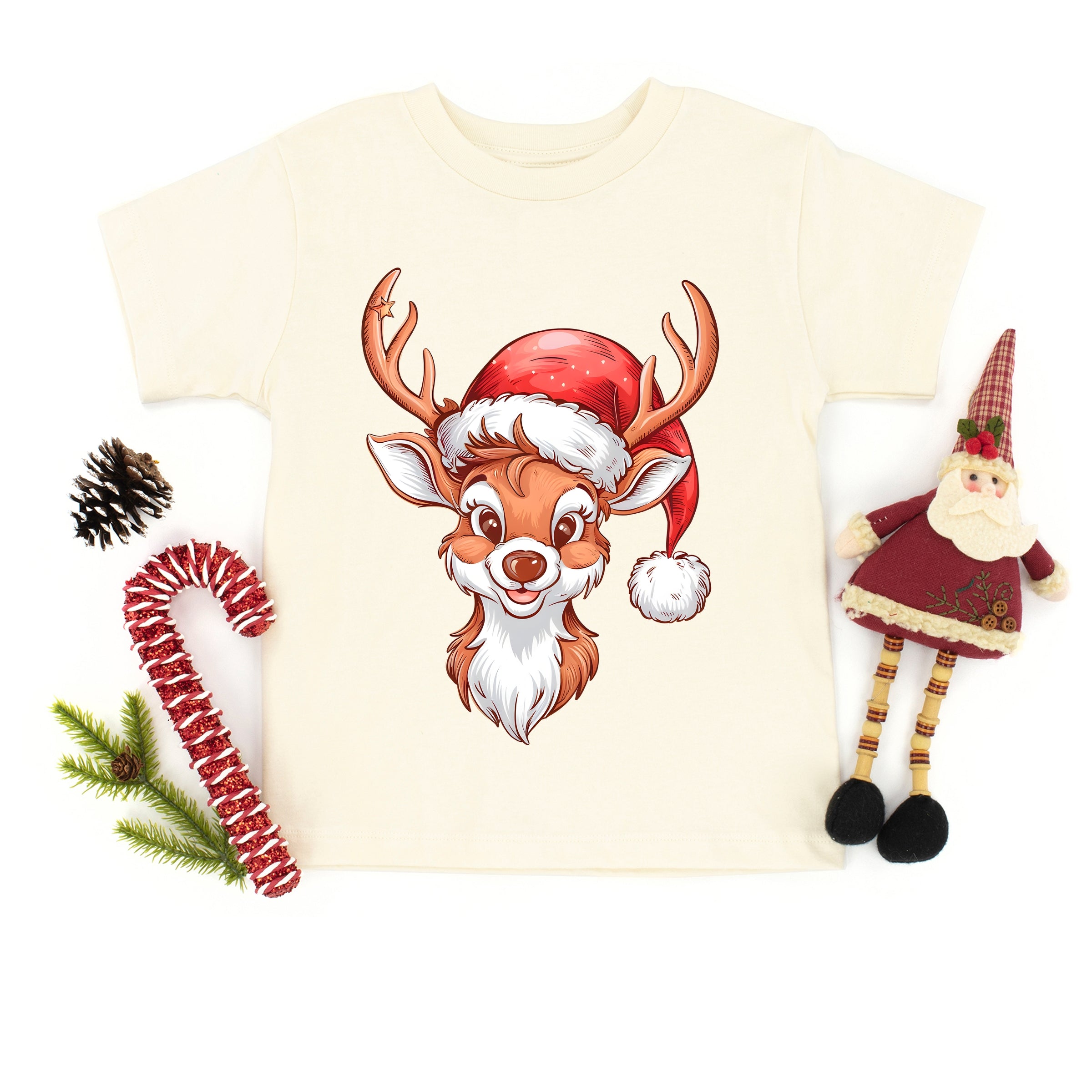 Cute Reindeer Head - Toddler Short Sleeve Graphic T-Shirt
