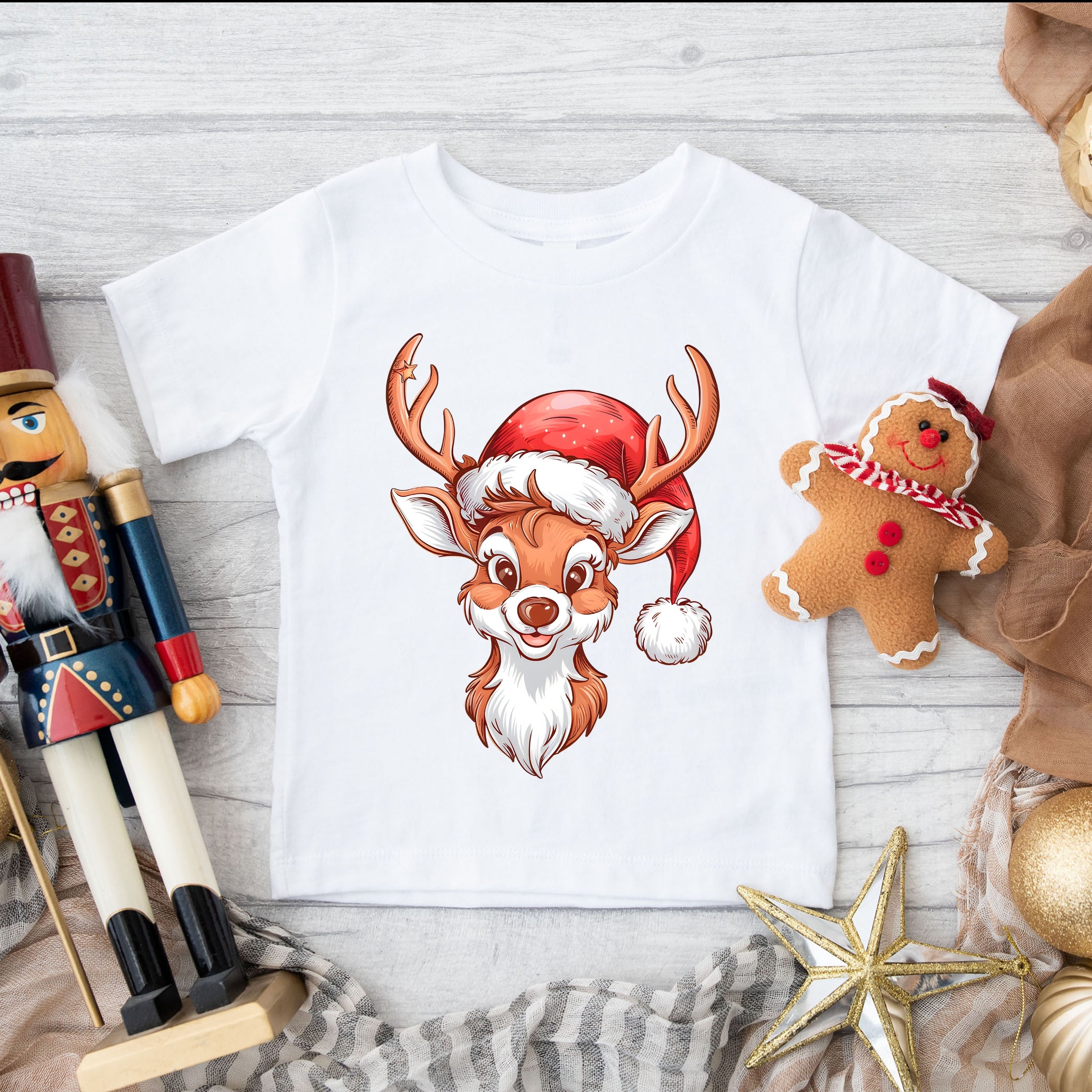 Cute Reindeer Head - Toddler Short Sleeve Graphic T-Shirt