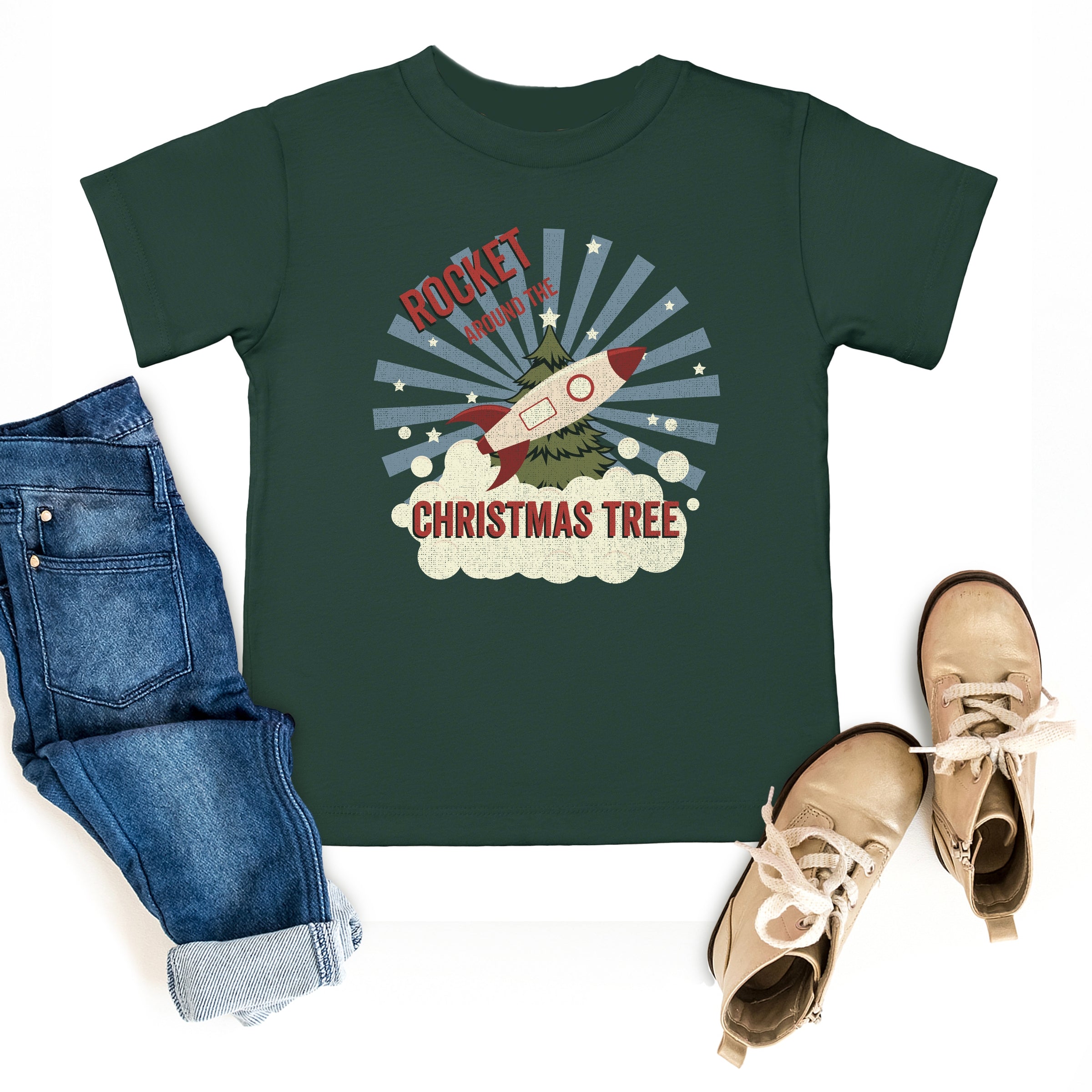 Rocket Around The Christmas Tree - Toddler Short Sleeve Graphic T-Shirt