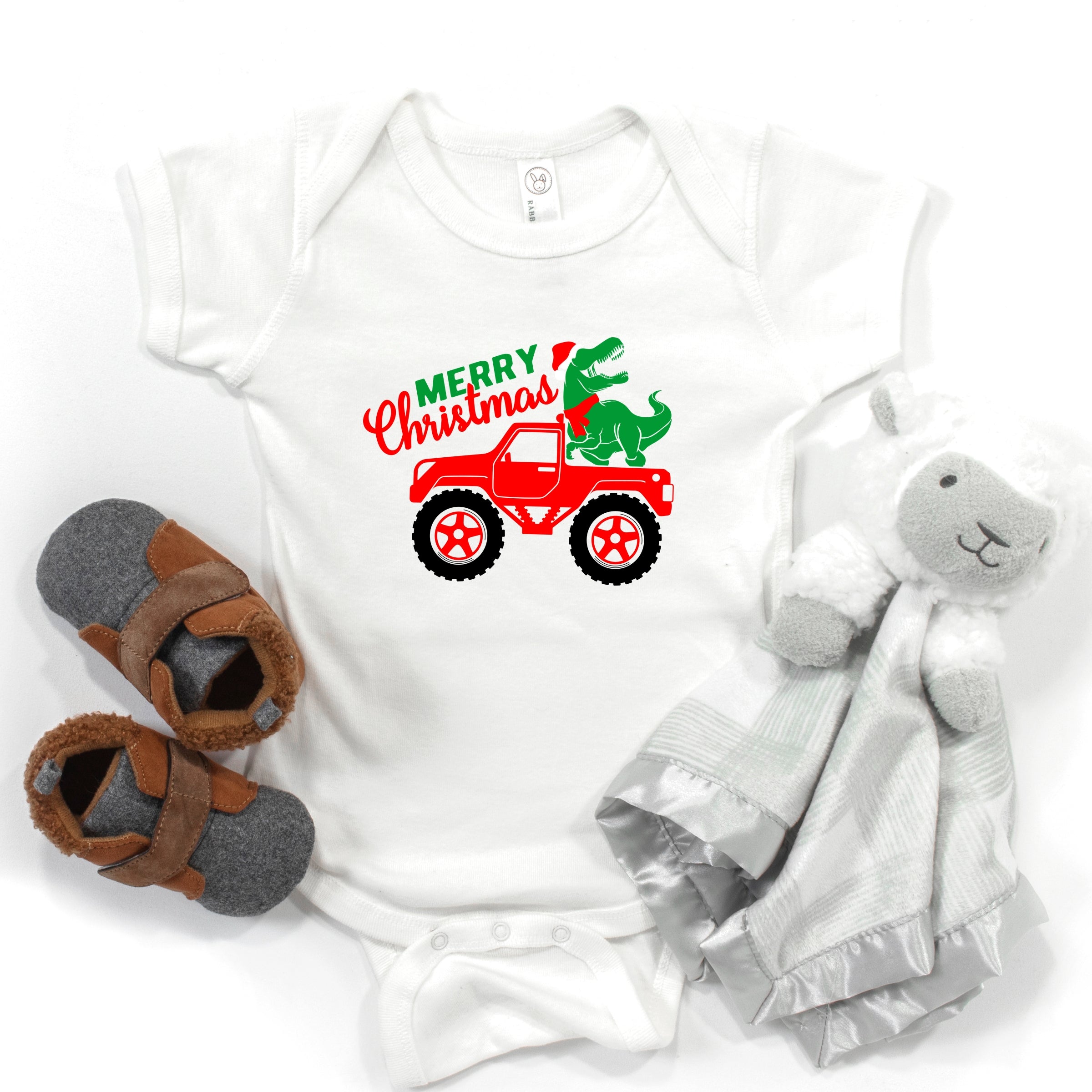 Christmas Dino Truck - Baby Short Sleeve Graphic Bodysuit