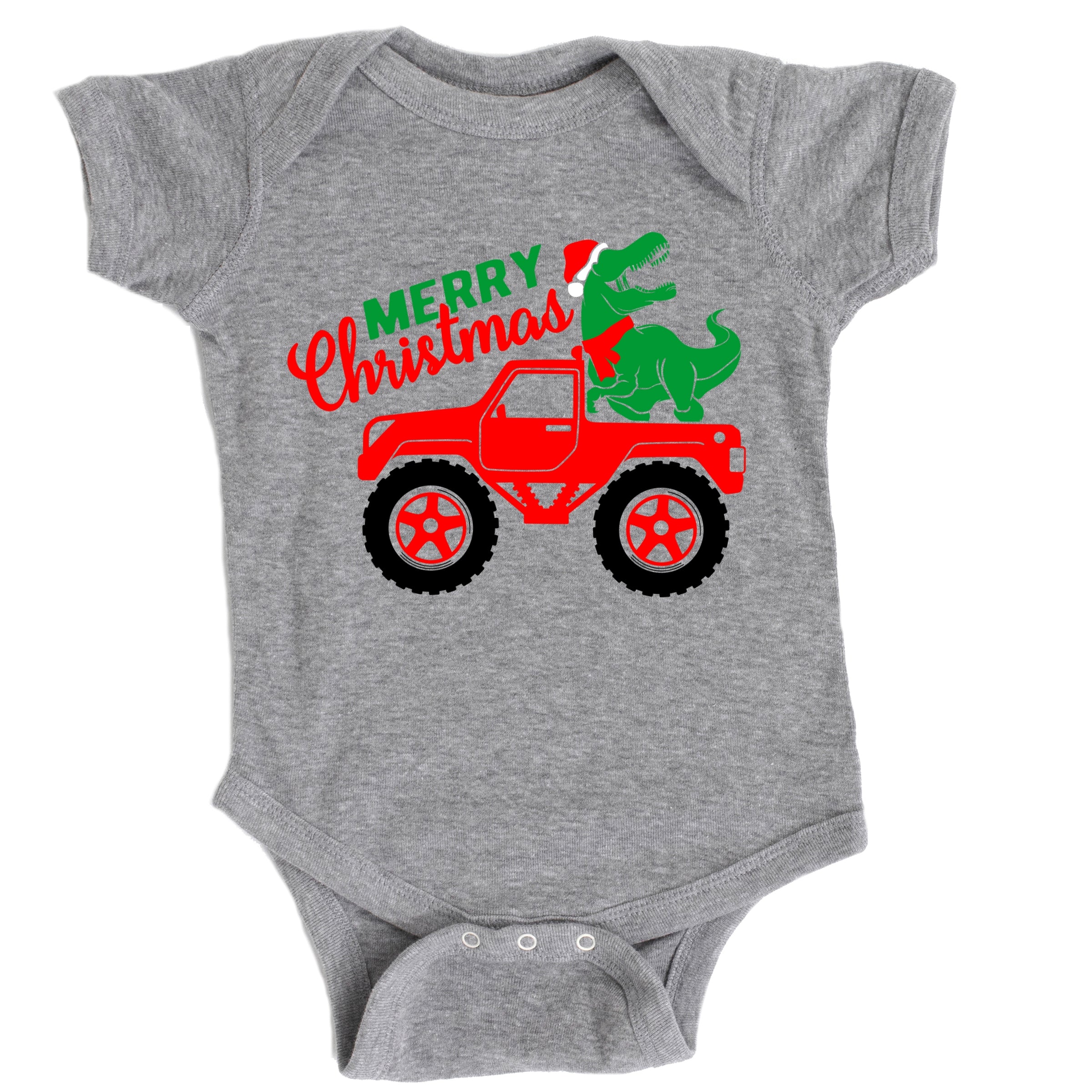 Christmas Dino Truck - Baby Short Sleeve Graphic Bodysuit