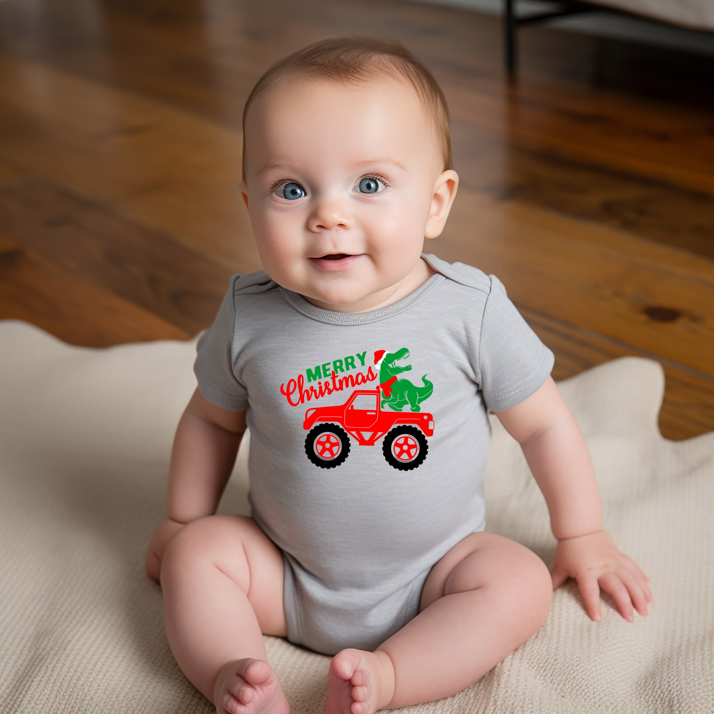 Christmas Dino Truck - Baby Short Sleeve Graphic Bodysuit