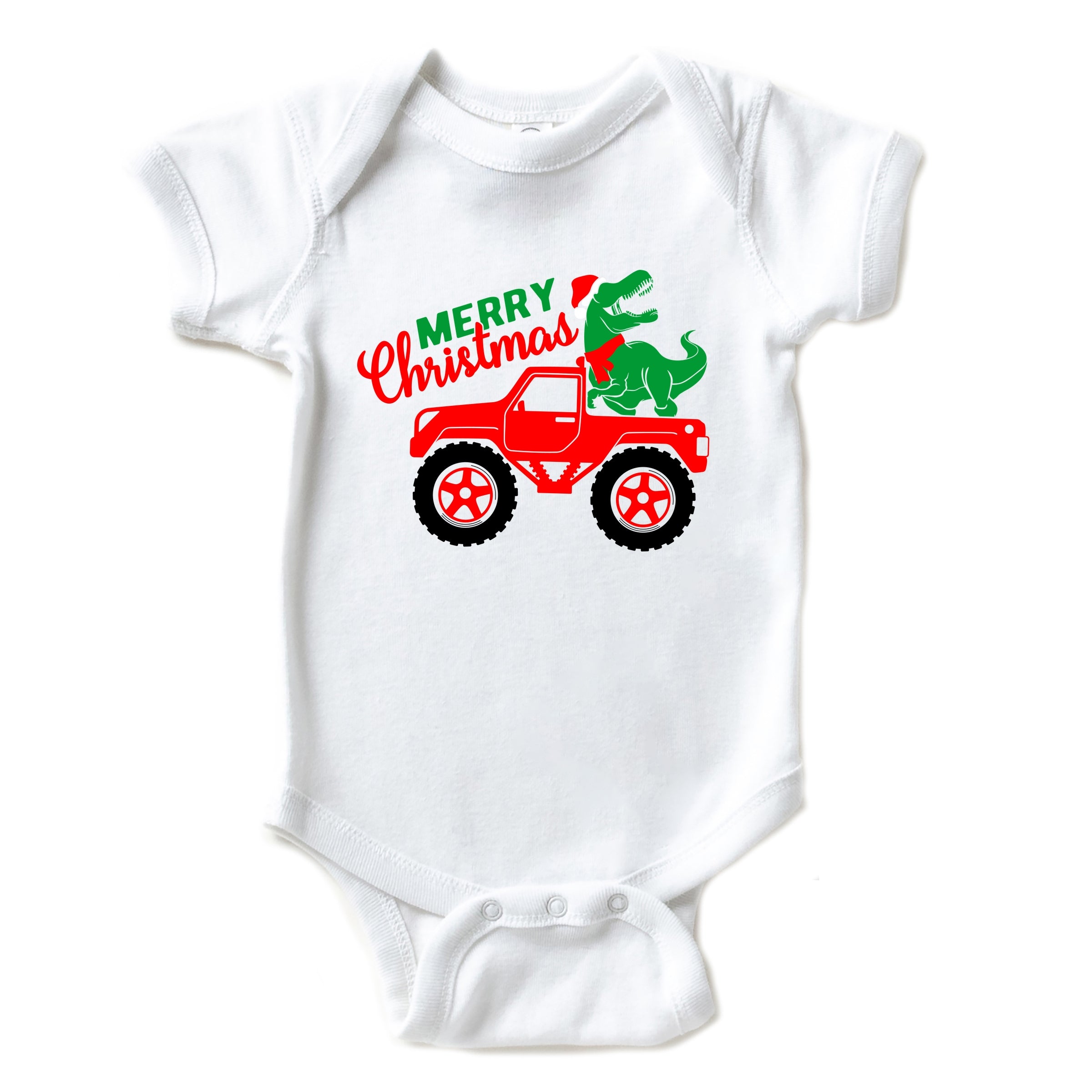 Christmas Dino Truck - Baby Short Sleeve Graphic Bodysuit