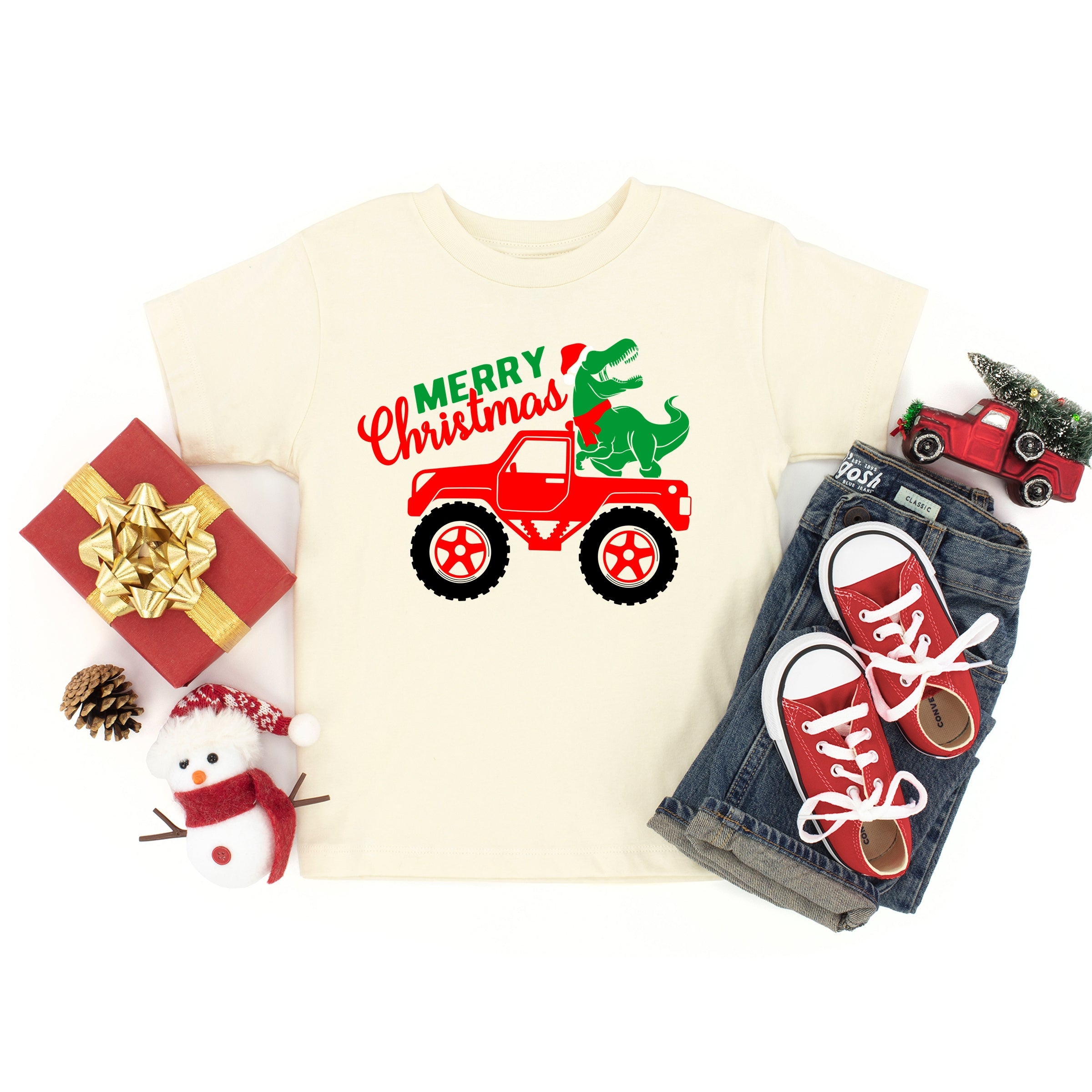 Christmas Dino Truck - Toddler Short Sleeve Graphic T-Shirt