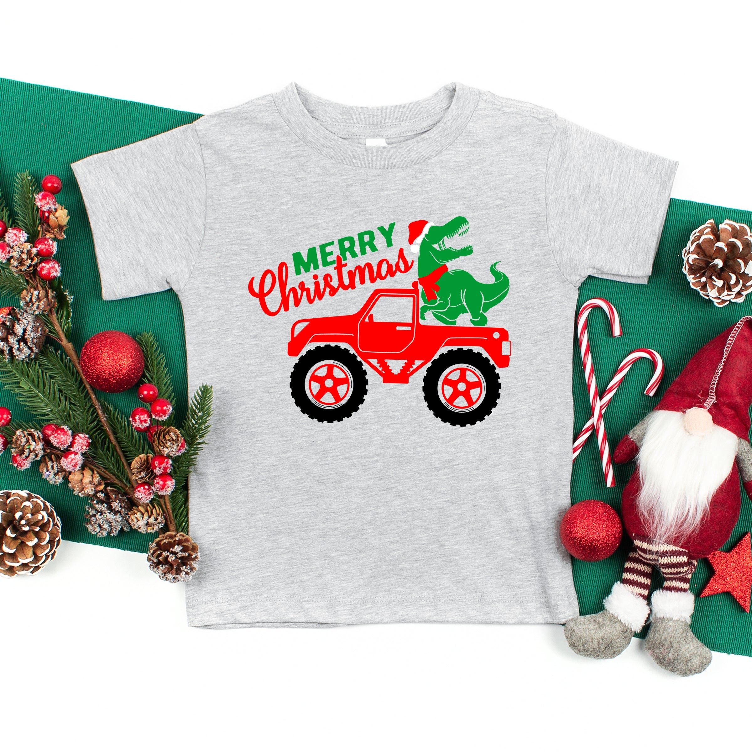 Christmas Dino Truck - Toddler Short Sleeve Graphic T-Shirt
