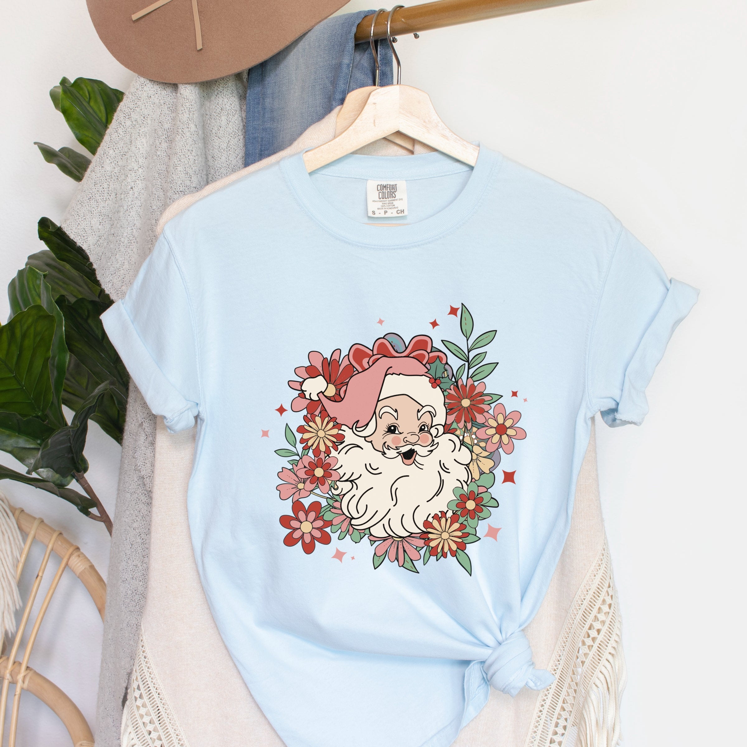 Floral Santa - Womens Garment Dyed Tee