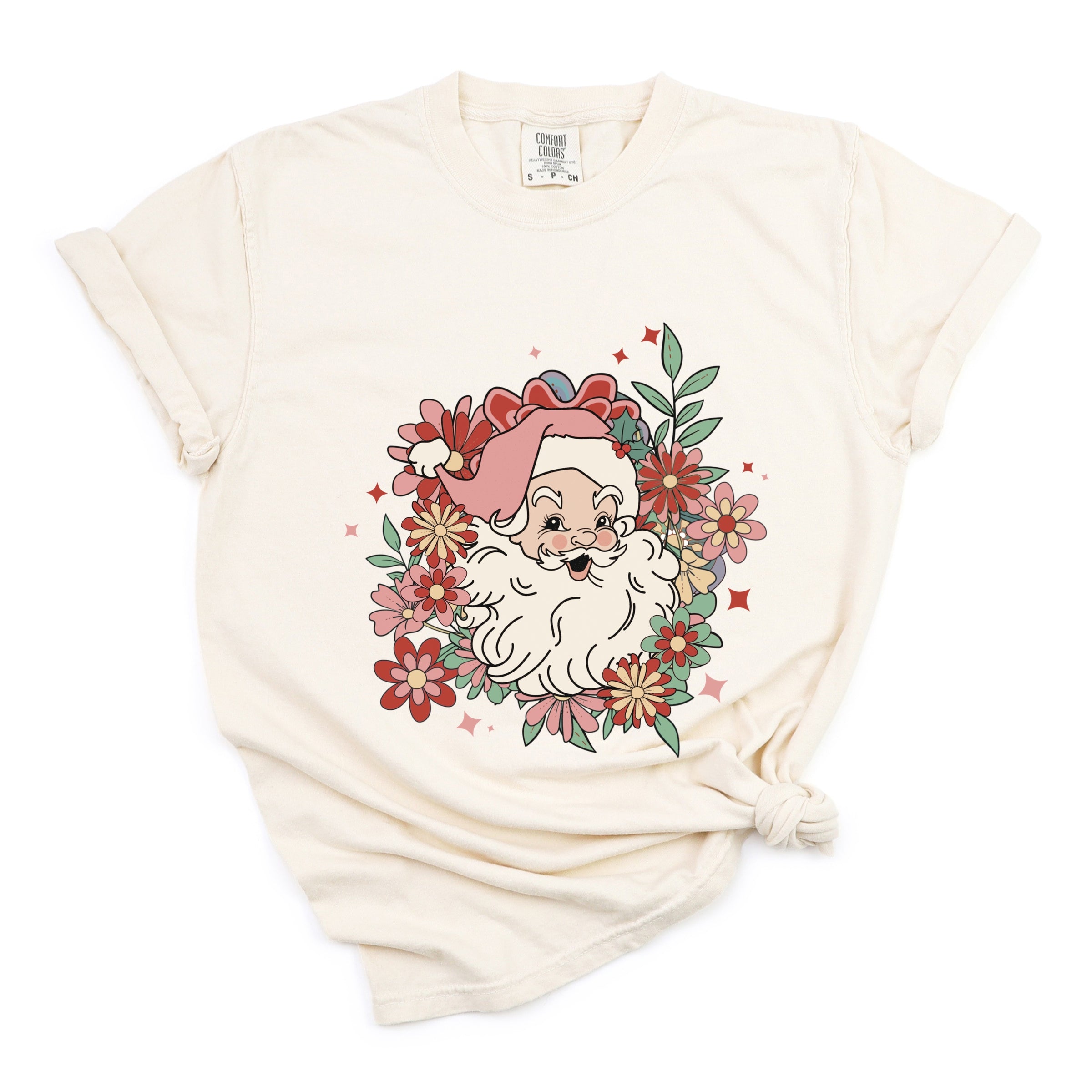 Floral Santa - Womens Garment Dyed Tee