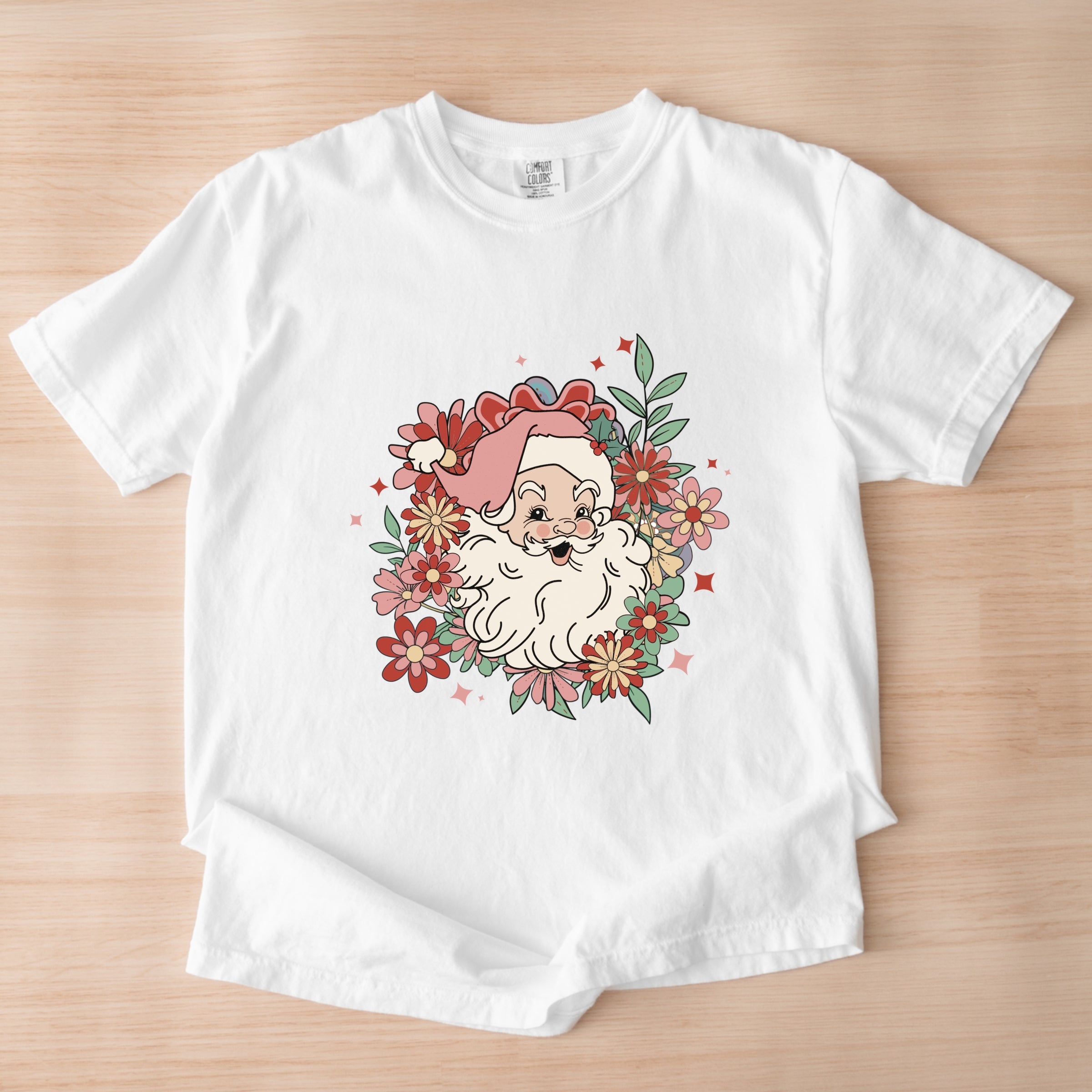 Floral Santa - Womens Garment Dyed Tee