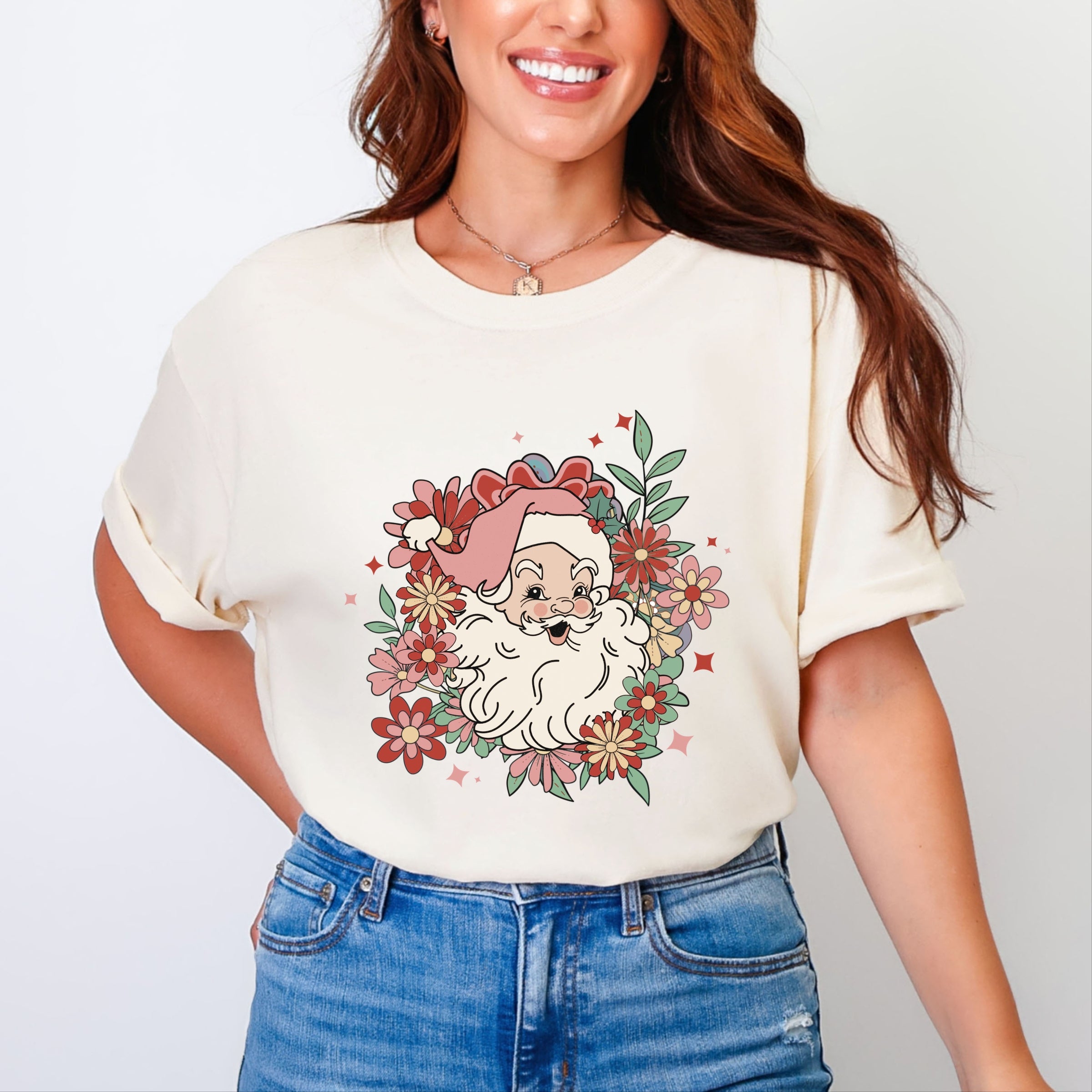 Floral Santa - Womens Garment Dyed Tee