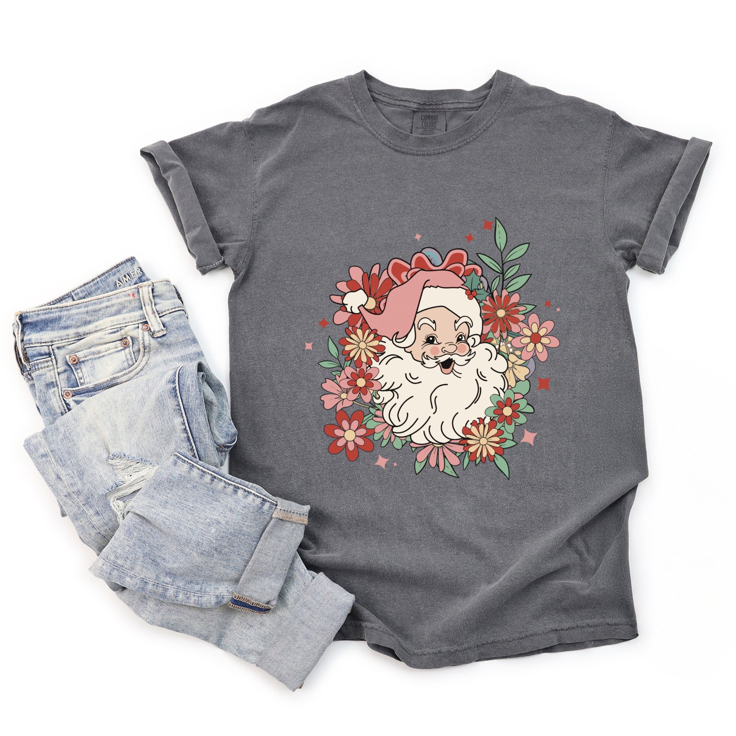 Floral Santa - Womens Garment Dyed Tee