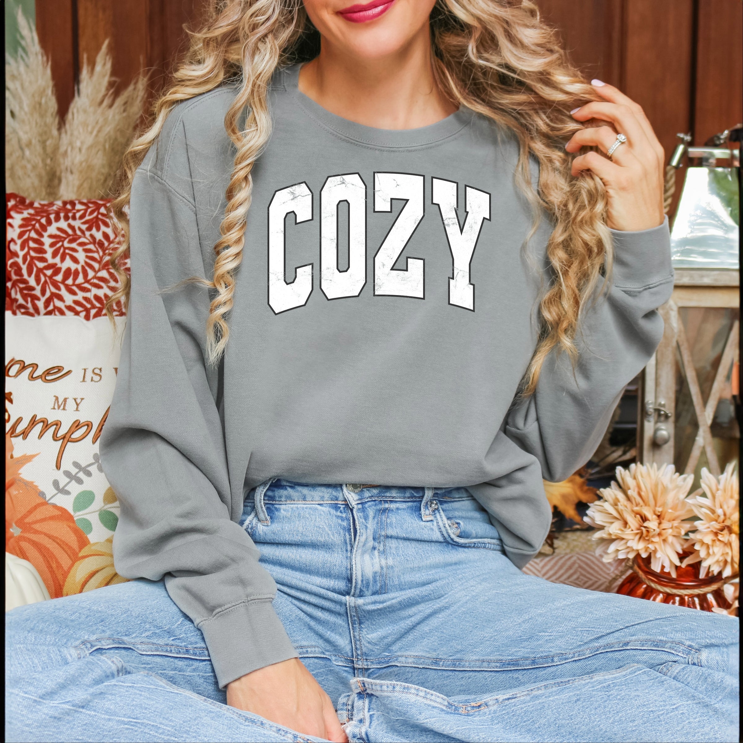 Cozy Worn Varsity - Women's Garment Dyed Graphic Sweatshirt