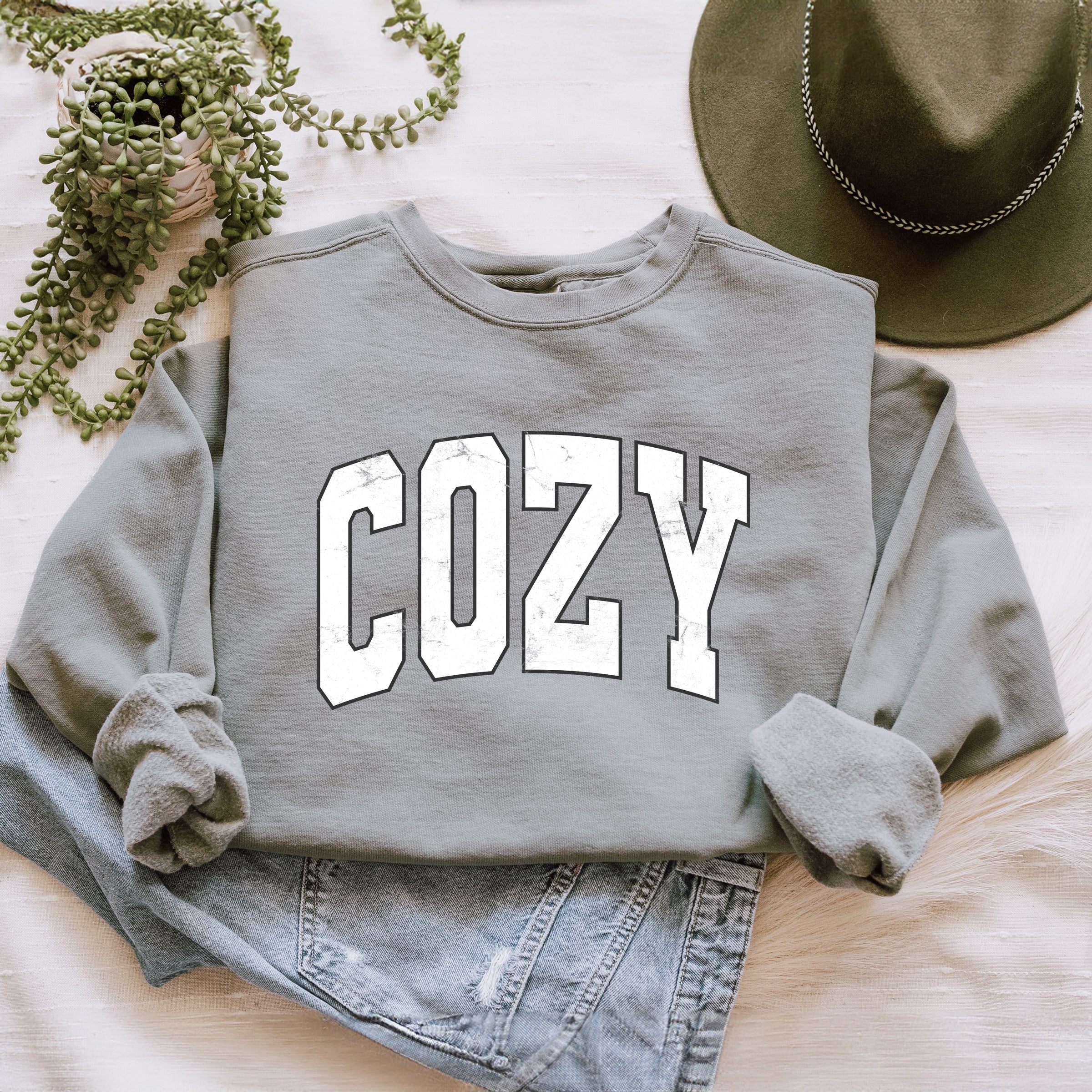 Cozy Worn Varsity - Women's Garment Dyed Graphic Sweatshirt